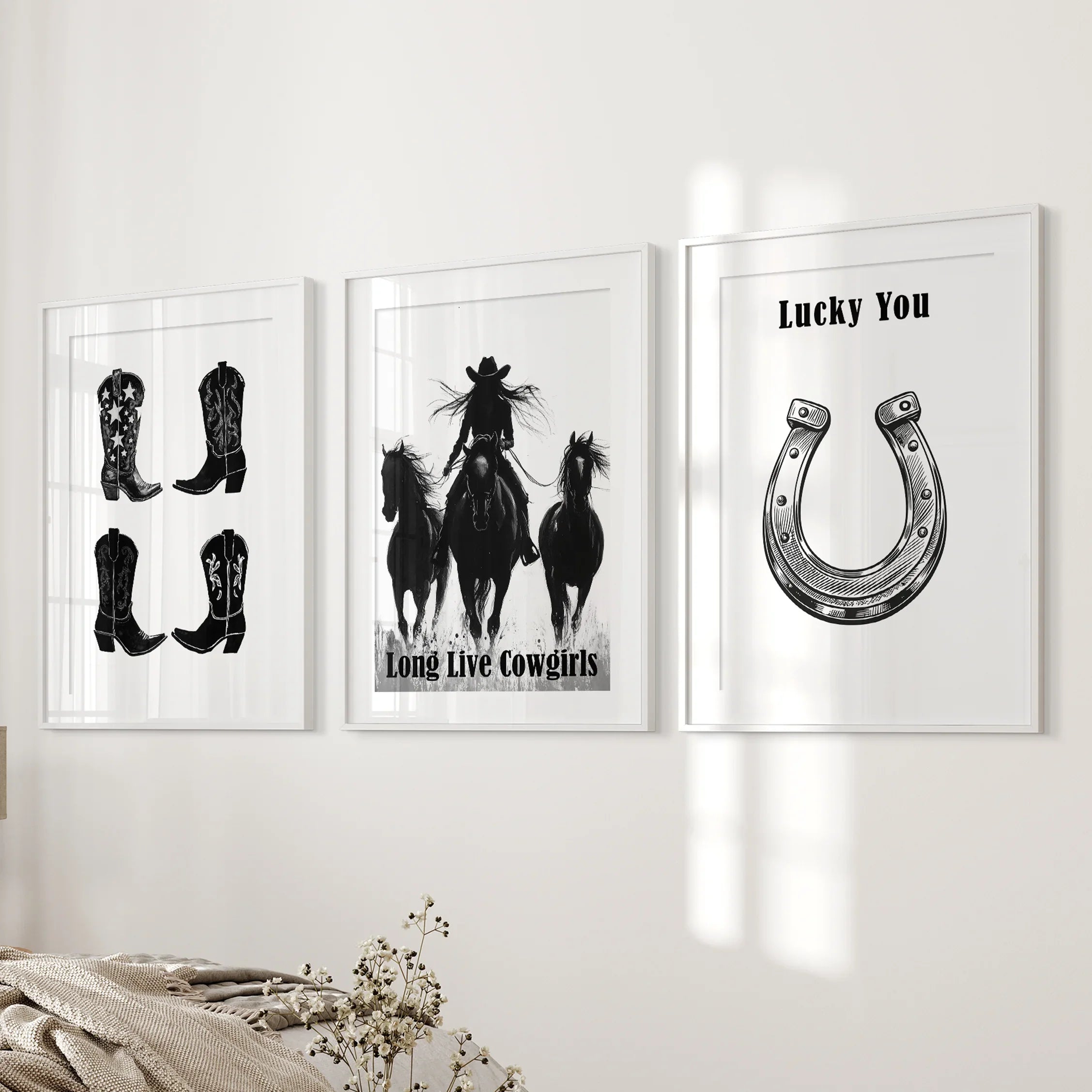 Western Cowgirl Wall Art Set of 3. Rustic Ranch Decor