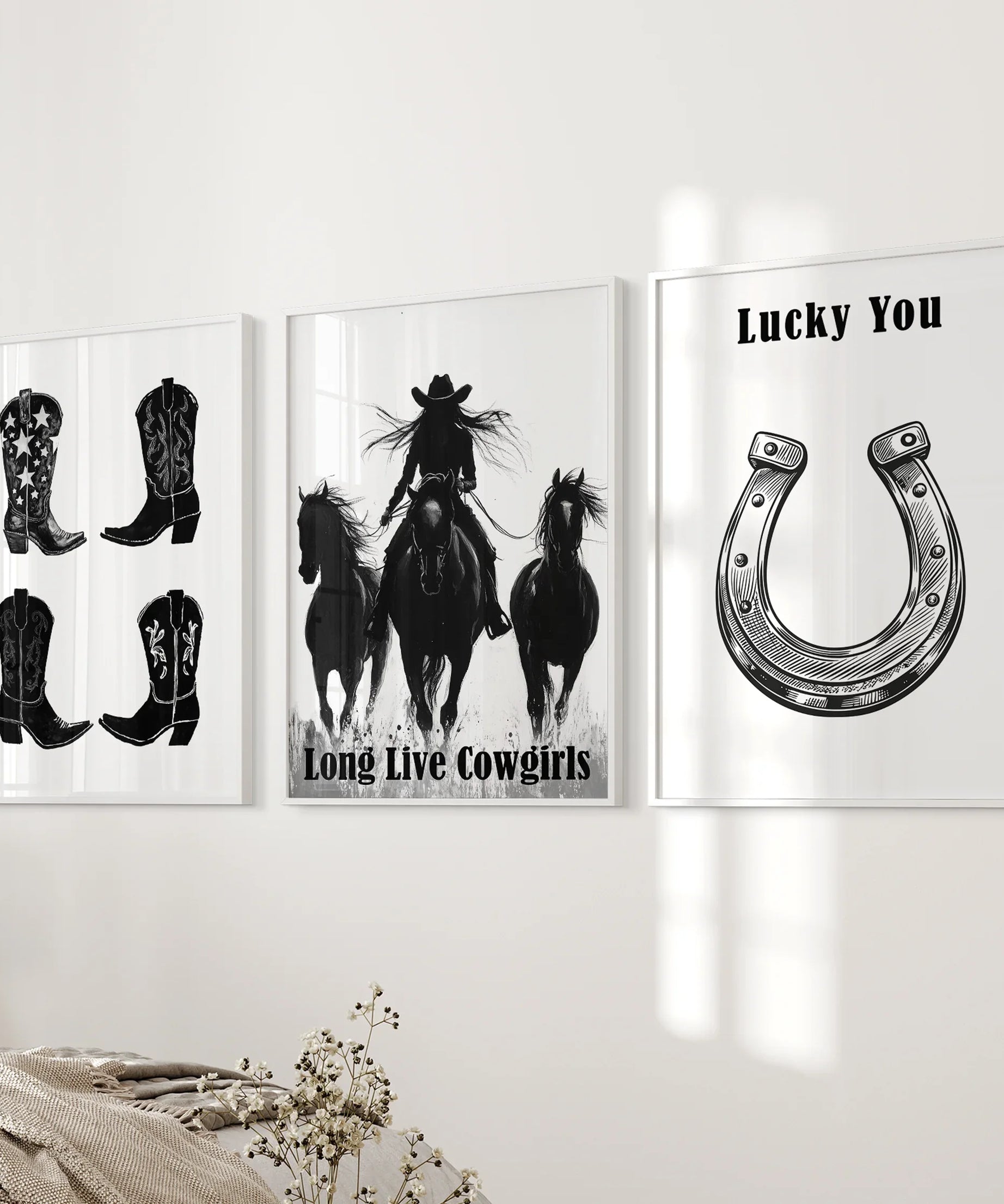 Western Cowgirl Wall Art Set of 3. Rustic Ranch Decor