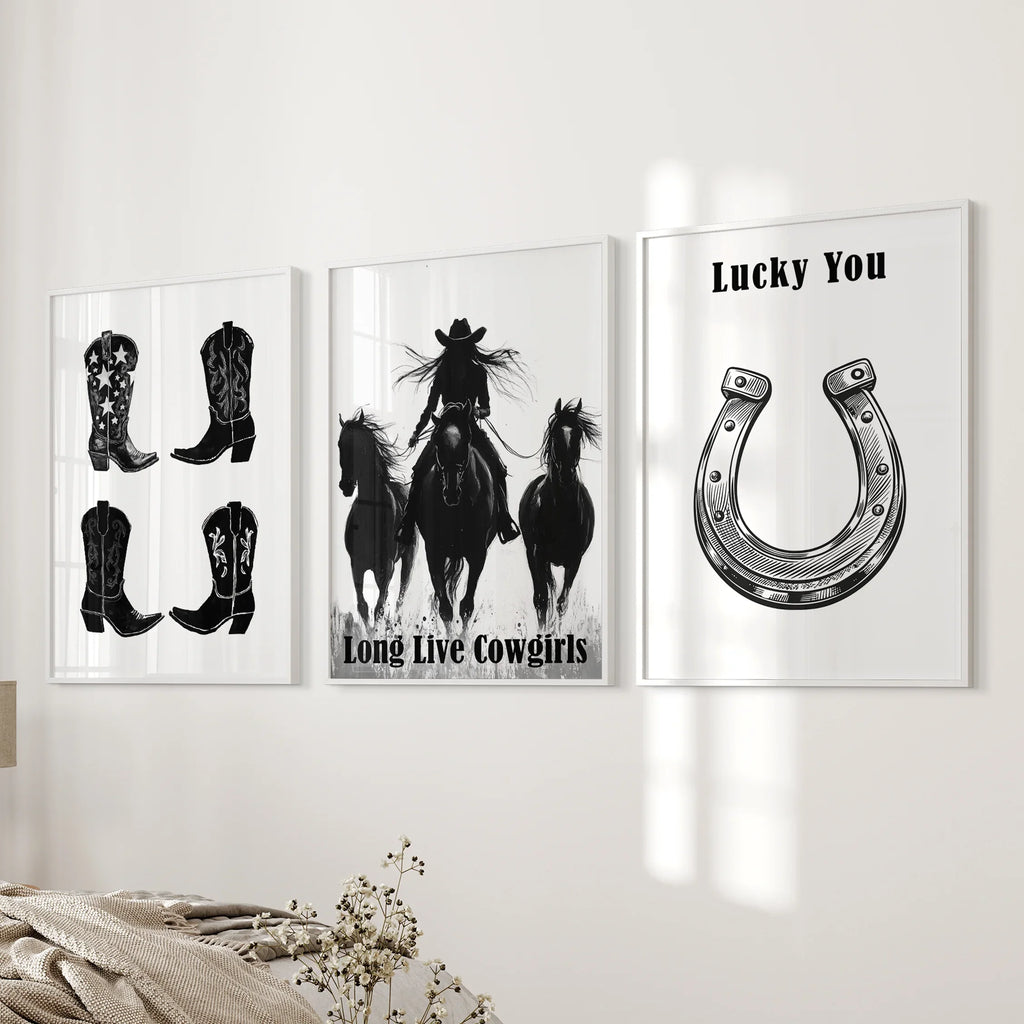 Western Cowgirl Wall Art Set of 3. Rustic Ranch Decor