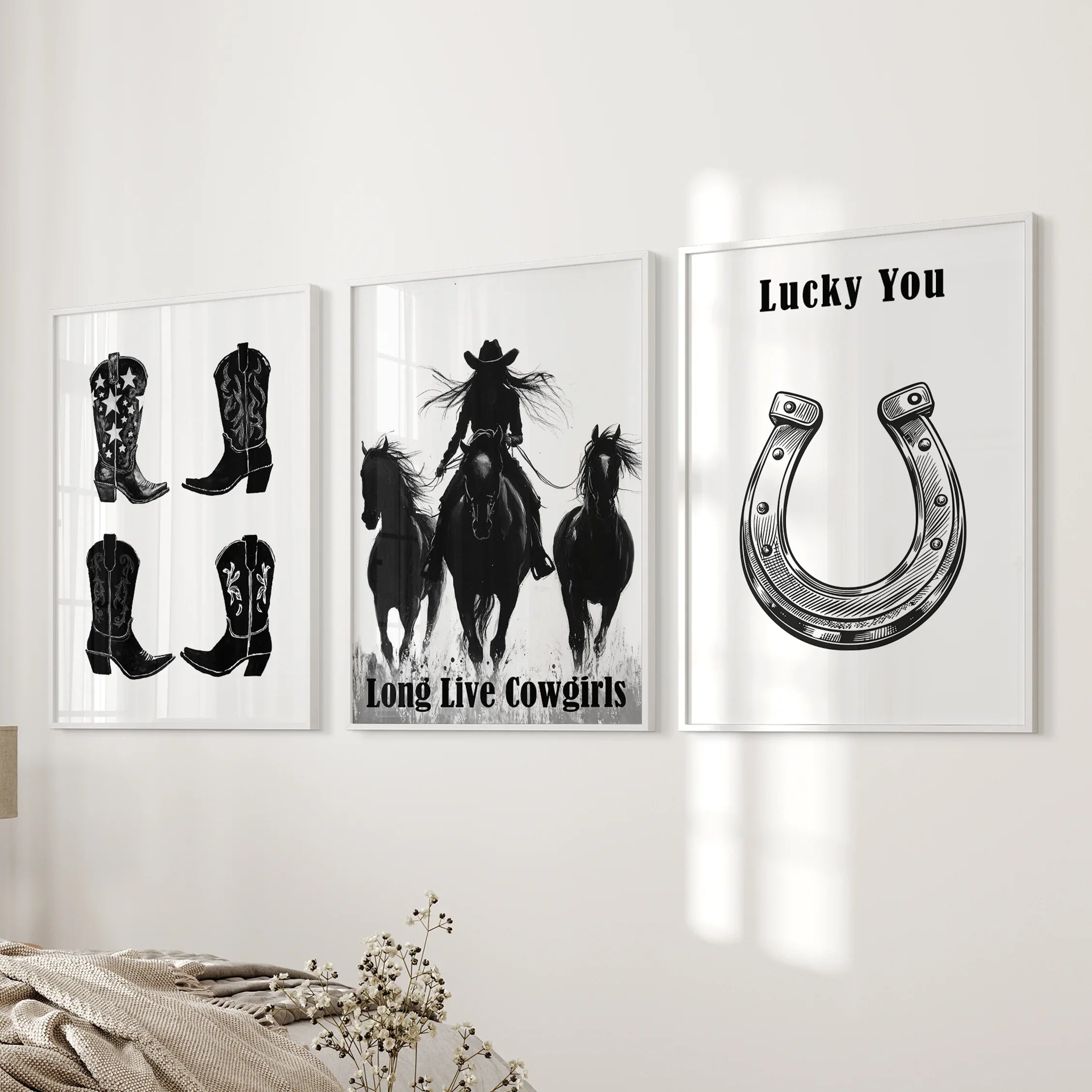Western Cowgirl Wall Art Set of 3. Rustic Ranch Decor