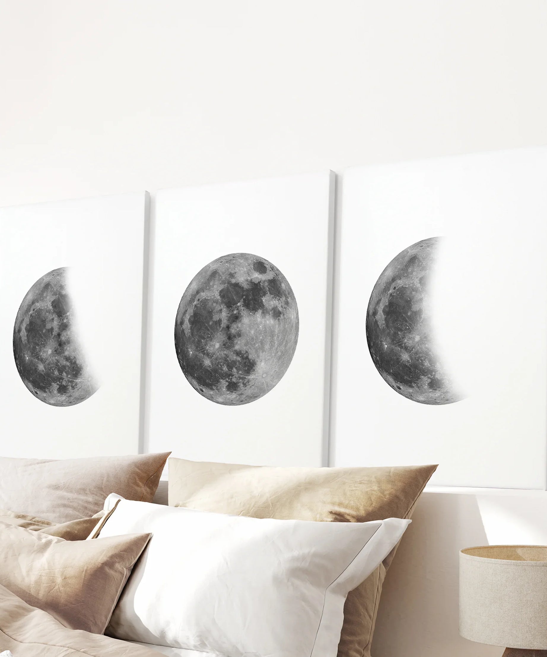 Moon Phases Set of 3 Prints. Black and White Lunar Cycle