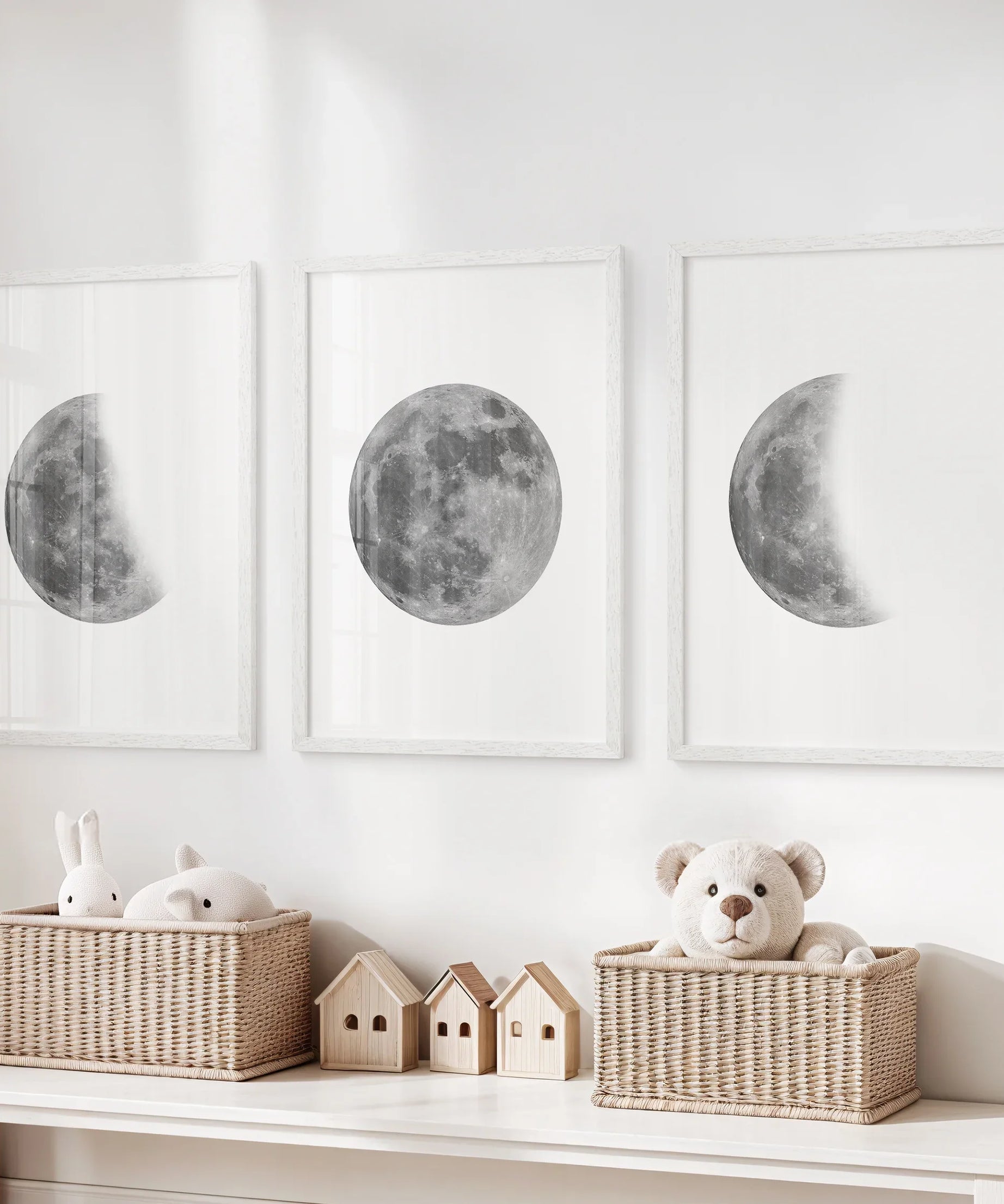 Moon Phases Set of 3 Prints. Black and White Lunar Cycle