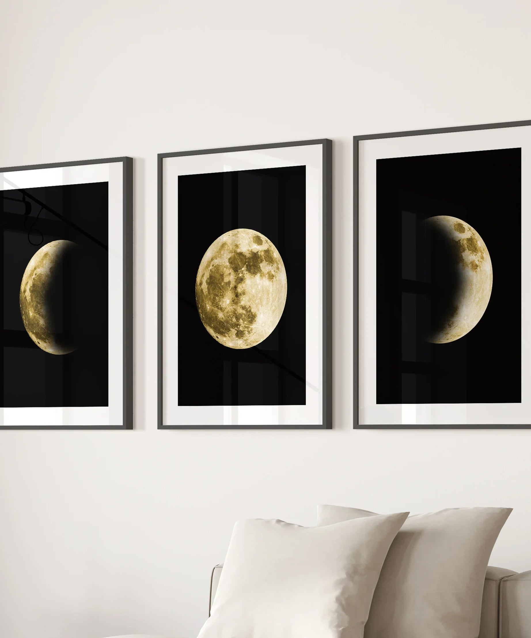 Celestial Moon 3 Piece Wall Decor. Gold Full Moon, Phases