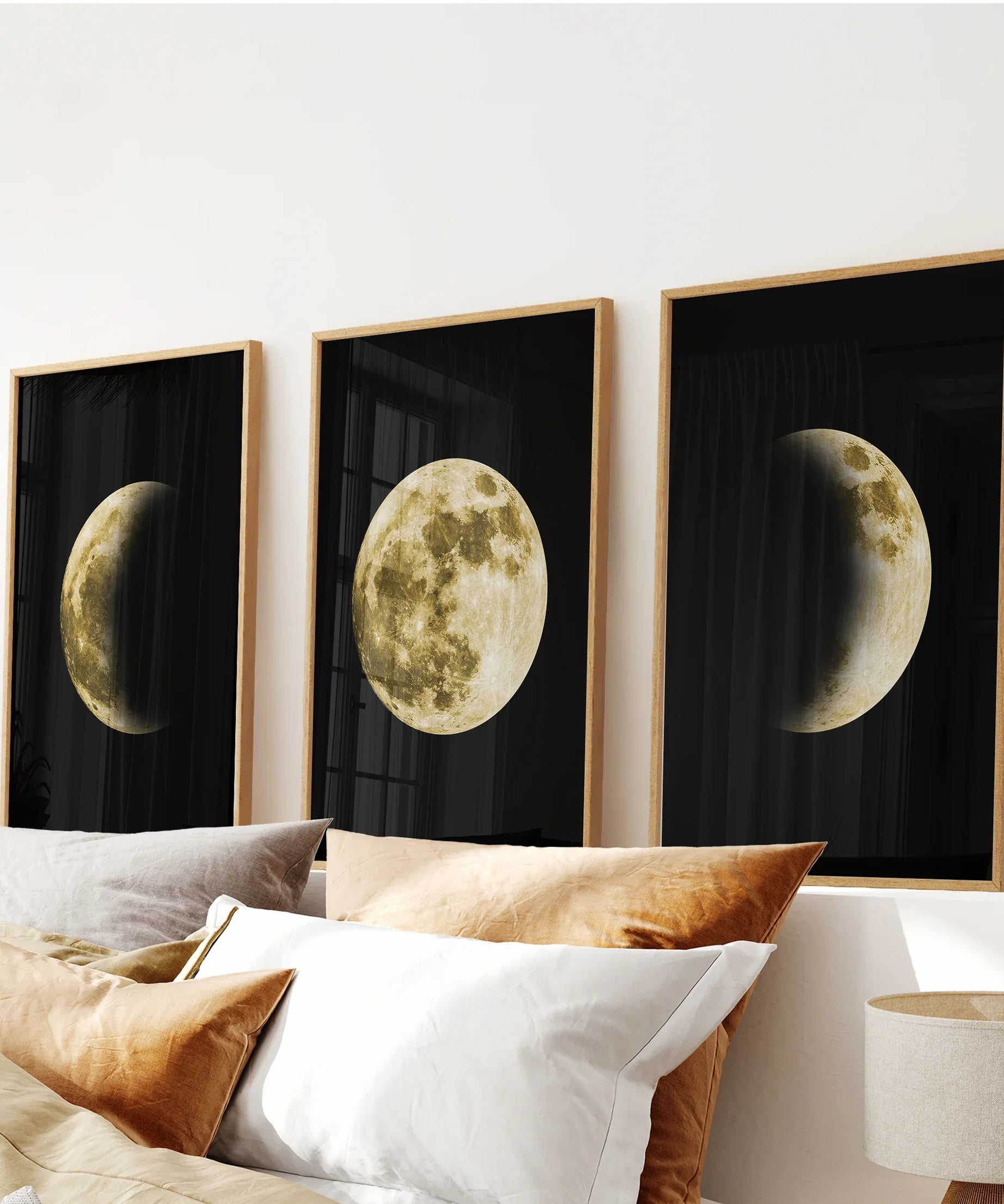 Celestial Moon 3 Piece Wall Decor. Gold Full Moon, Phases