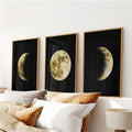 Celestial Moon 3 Piece Wall Decor. Gold Full Moon, Phases