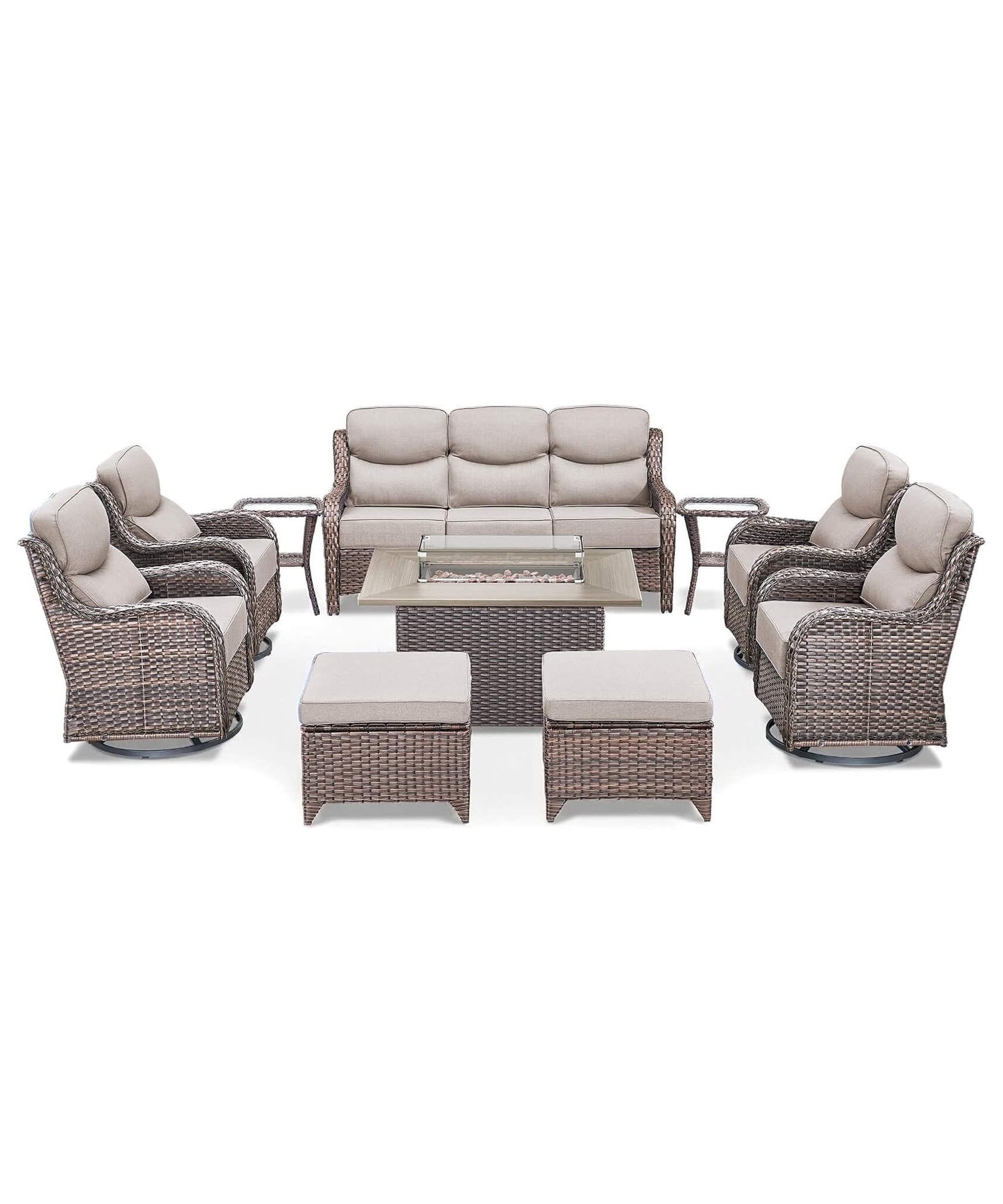 Alora Luxury 10-Piece All-Weather Outdoor Patio Furniture Set With Fire Pit Table (SAK39281)