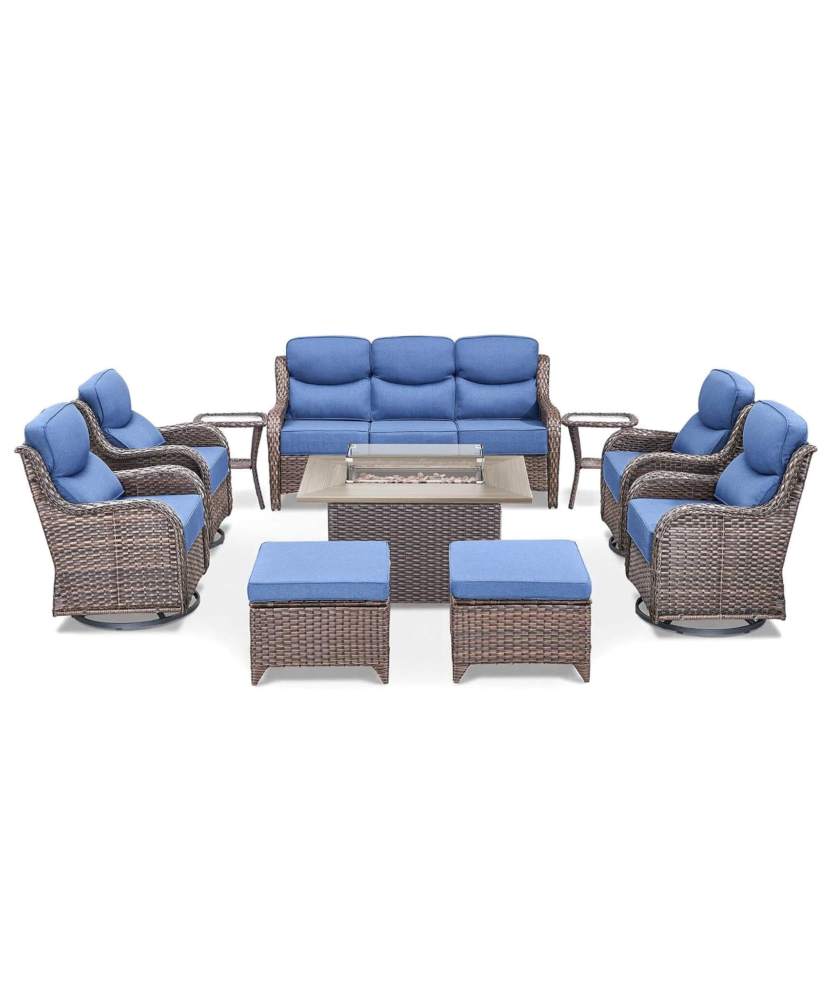 Alora Luxury 10-Piece All-Weather Outdoor Patio Furniture Set With Fire Pit Table (SAK39281)
