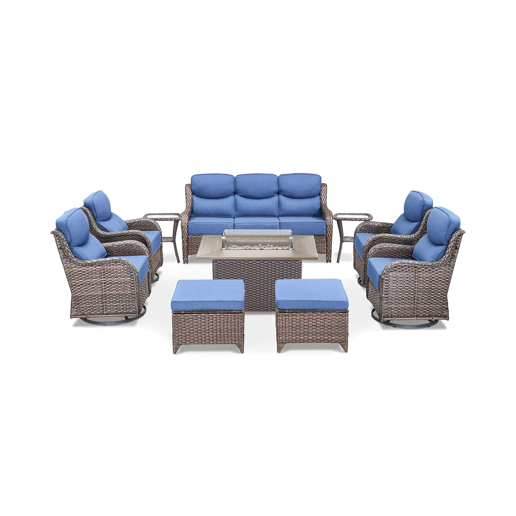 Alora Luxury 10-Piece All-Weather Outdoor Patio Furniture Set With Fire Pit Table (SAK39281)