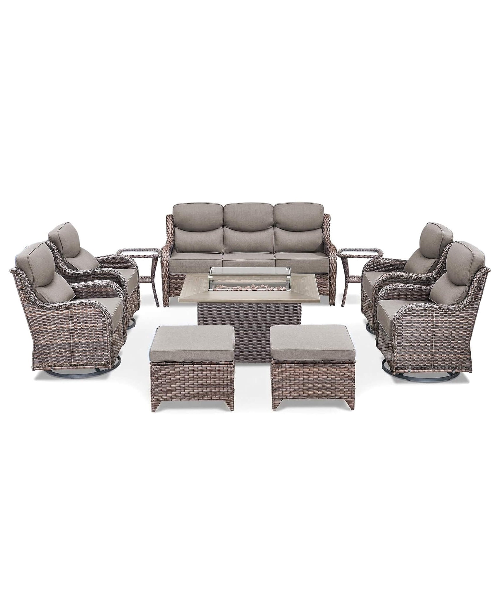 Alora Luxury 10-Piece All-Weather Outdoor Patio Furniture Set With Fire Pit Table (SAK39281)