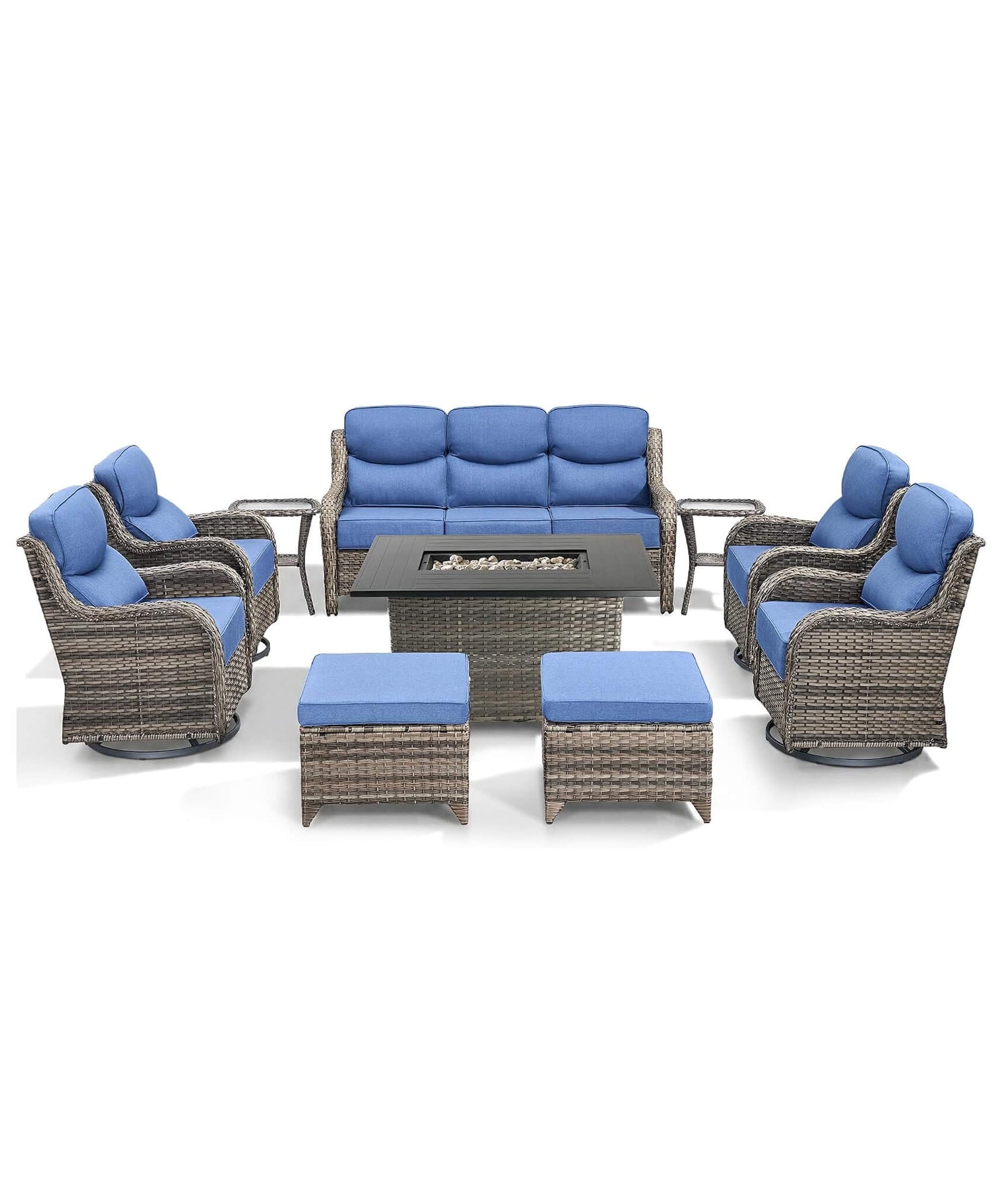 Alora Luxury 10-Piece All-Weather Outdoor Patio Furniture Set With Fire Pit Table (SAK39281)