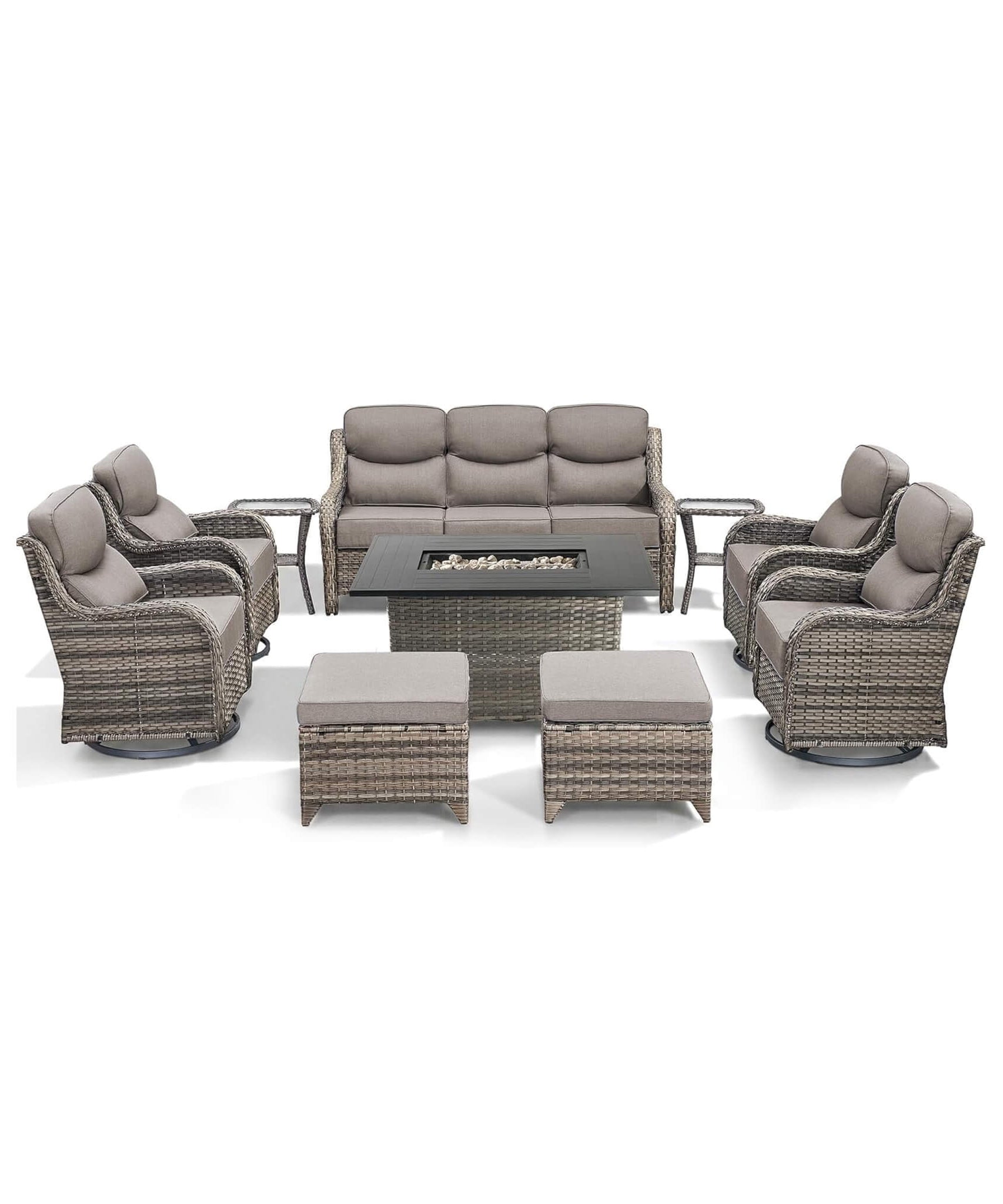 Alora Luxury 10-Piece All-Weather Outdoor Patio Furniture Set With Fire Pit Table (SAK39281)