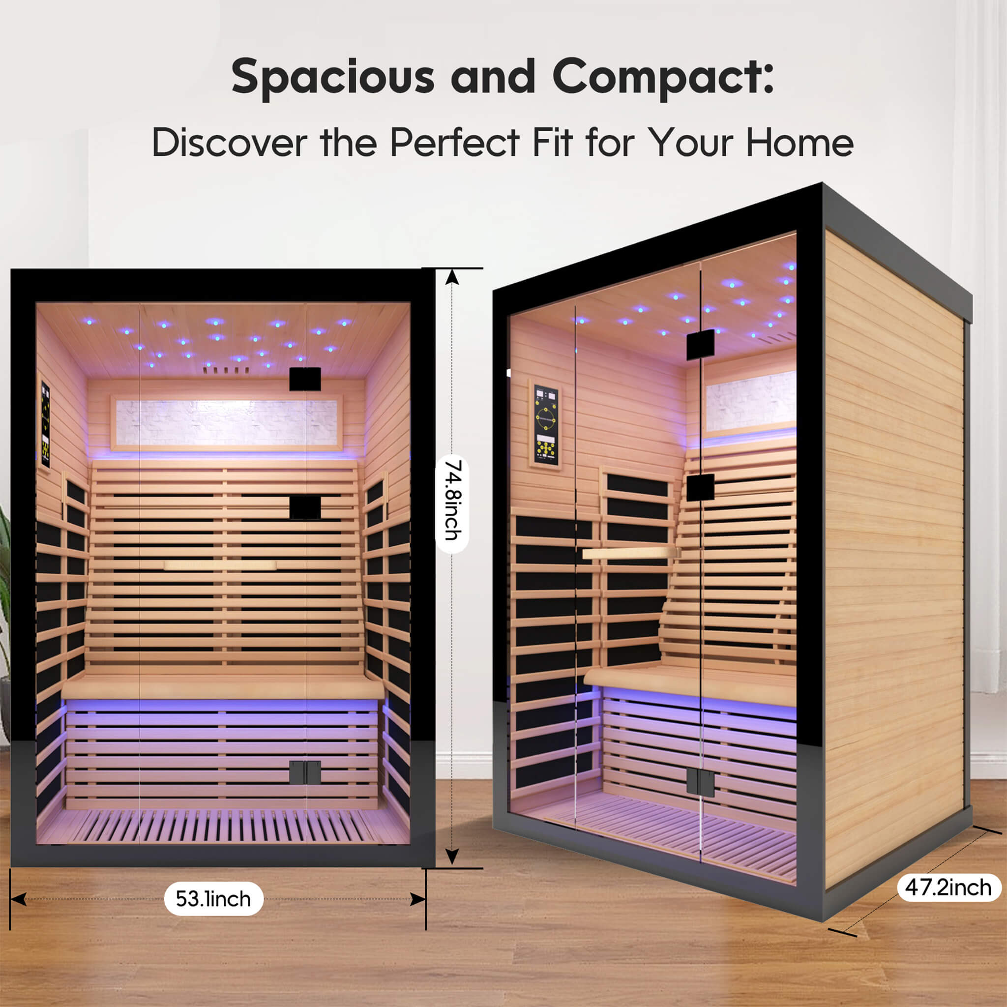 Thermora Flux Luxury 2-Person Canadian Hemlock Wood Far Infrared Home Sauna (SAK02184)
