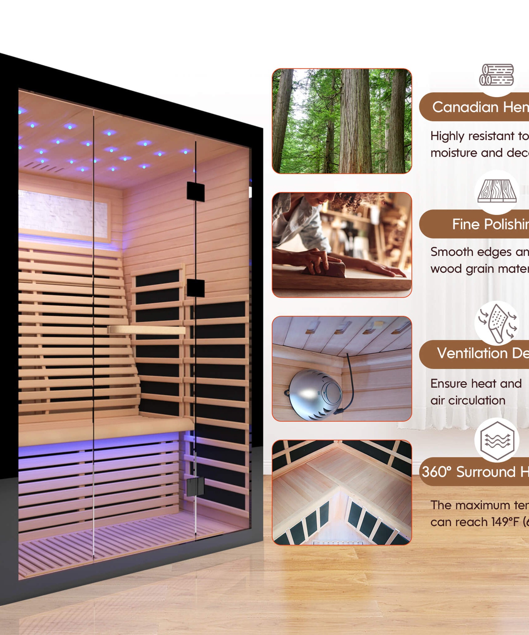 Thermora Flux Luxury 2-Person Canadian Hemlock Wood Far Infrared Home Sauna (SAK02184)