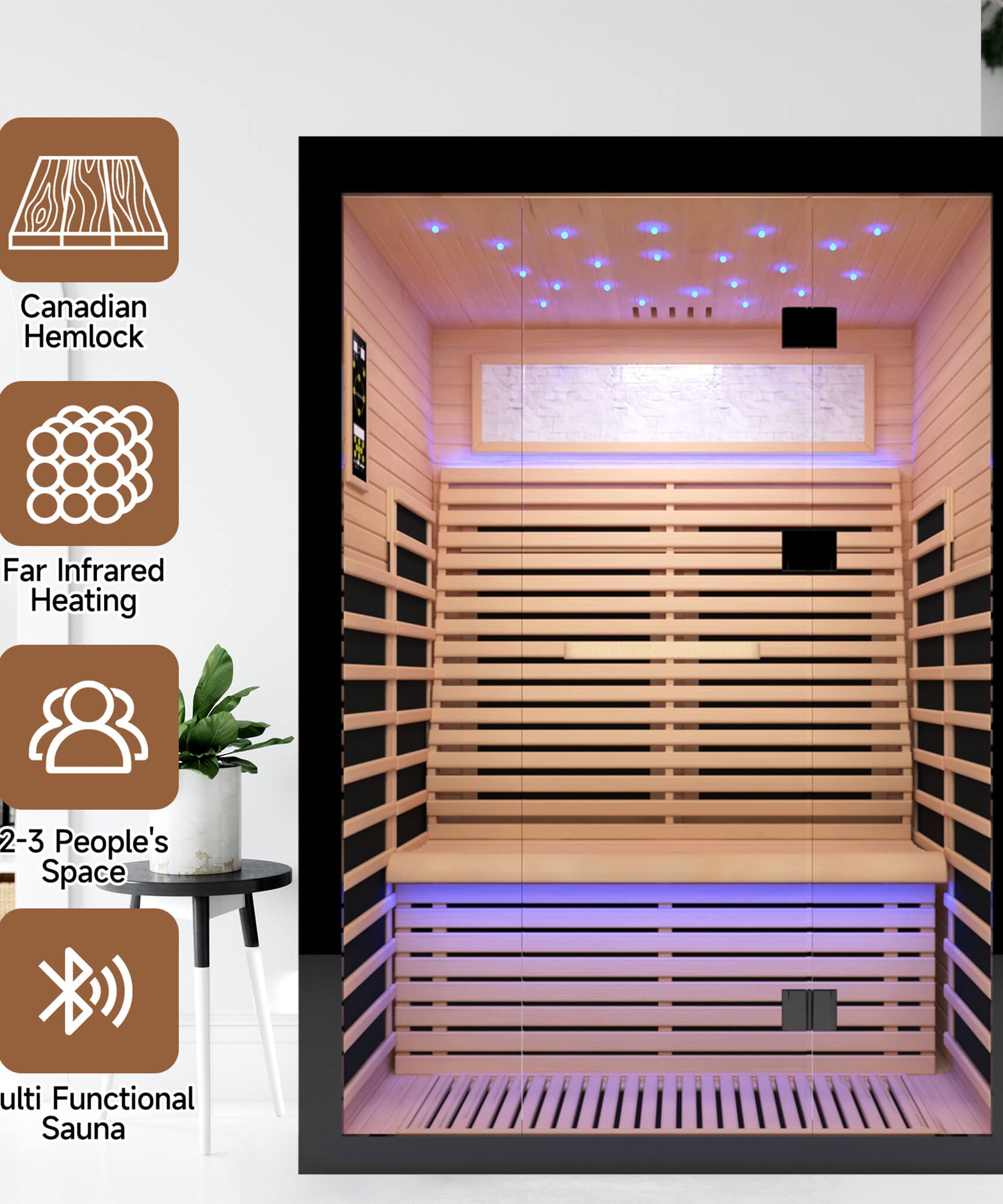 Thermora Flux Luxury 2-Person Canadian Hemlock Wood Far Infrared Home Sauna (SAK02184)
