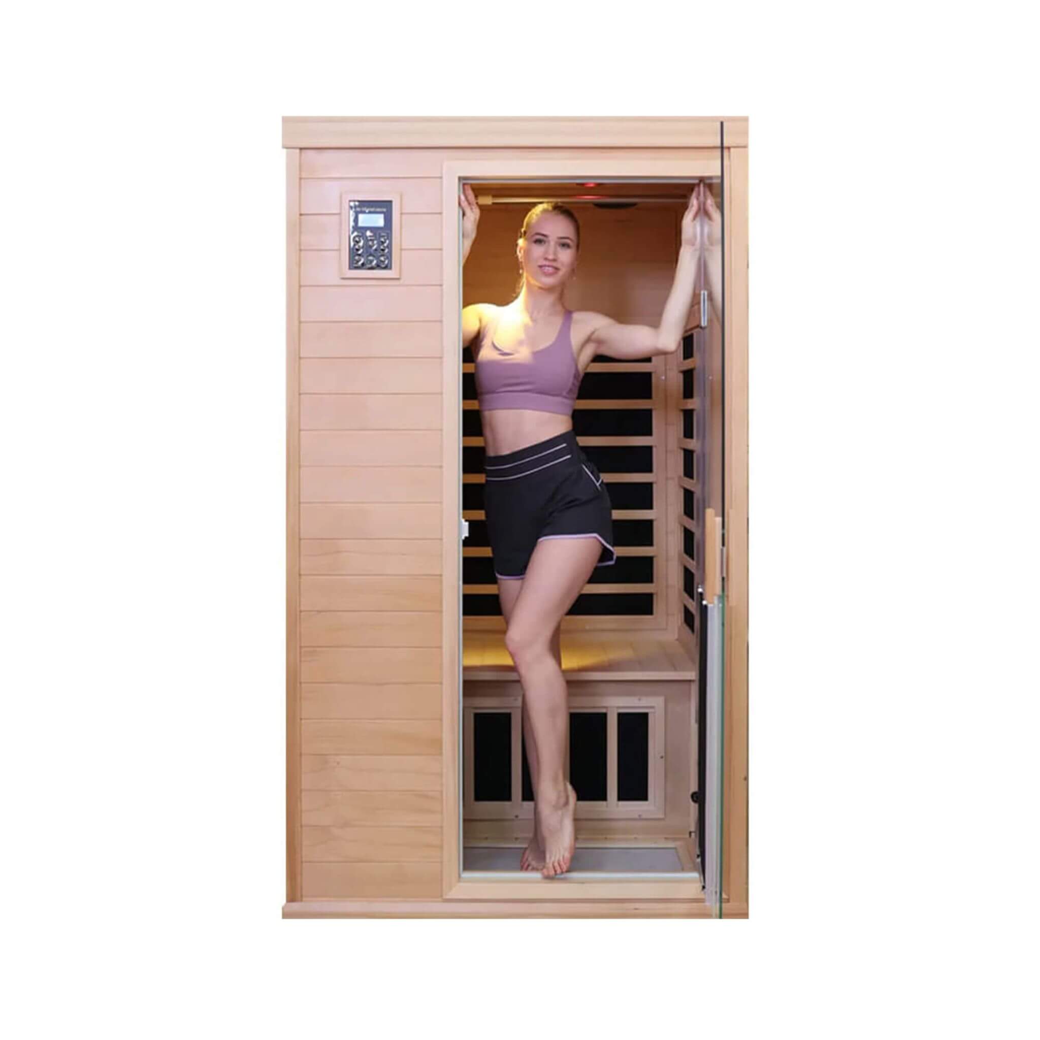 Thermora Ivara Luxury 2-Person Hemlock Wood FAR Infrared Sauna Room W/ Glass Door, 1750W (SAK81525)