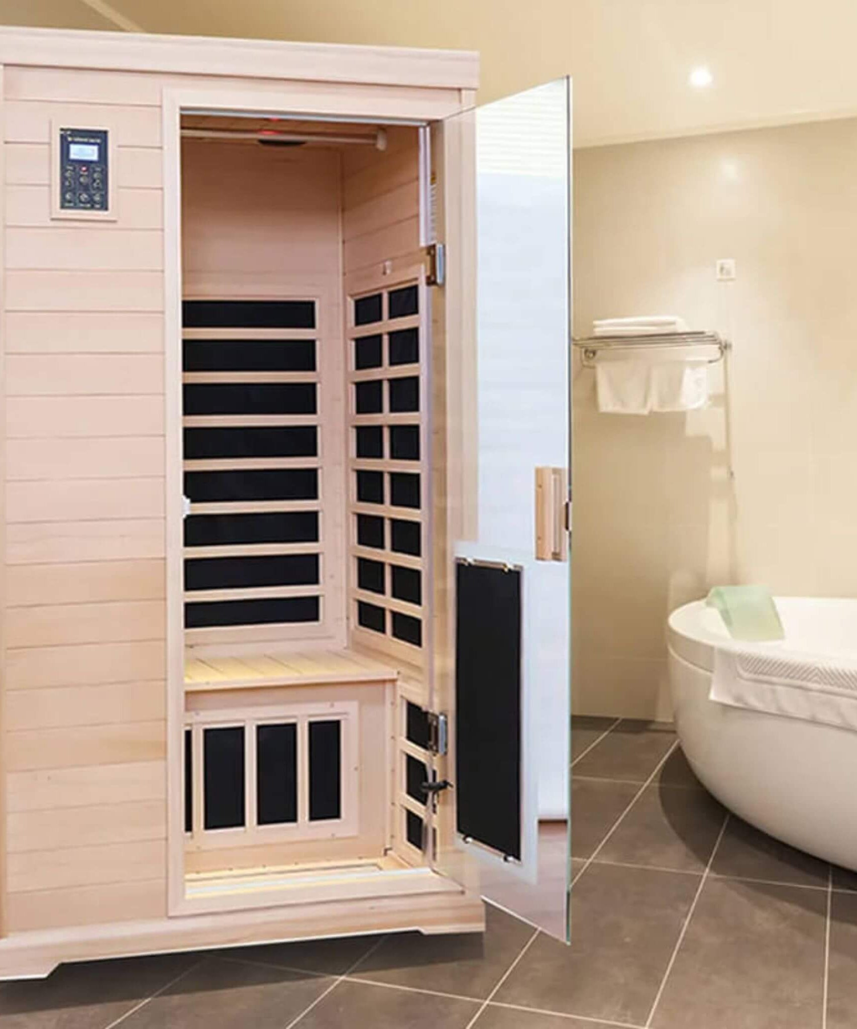 Thermora Ivara Luxury 2-Person Hemlock Wood FAR Infrared Sauna Room W/ Glass Door, 1750W (SAK81525)