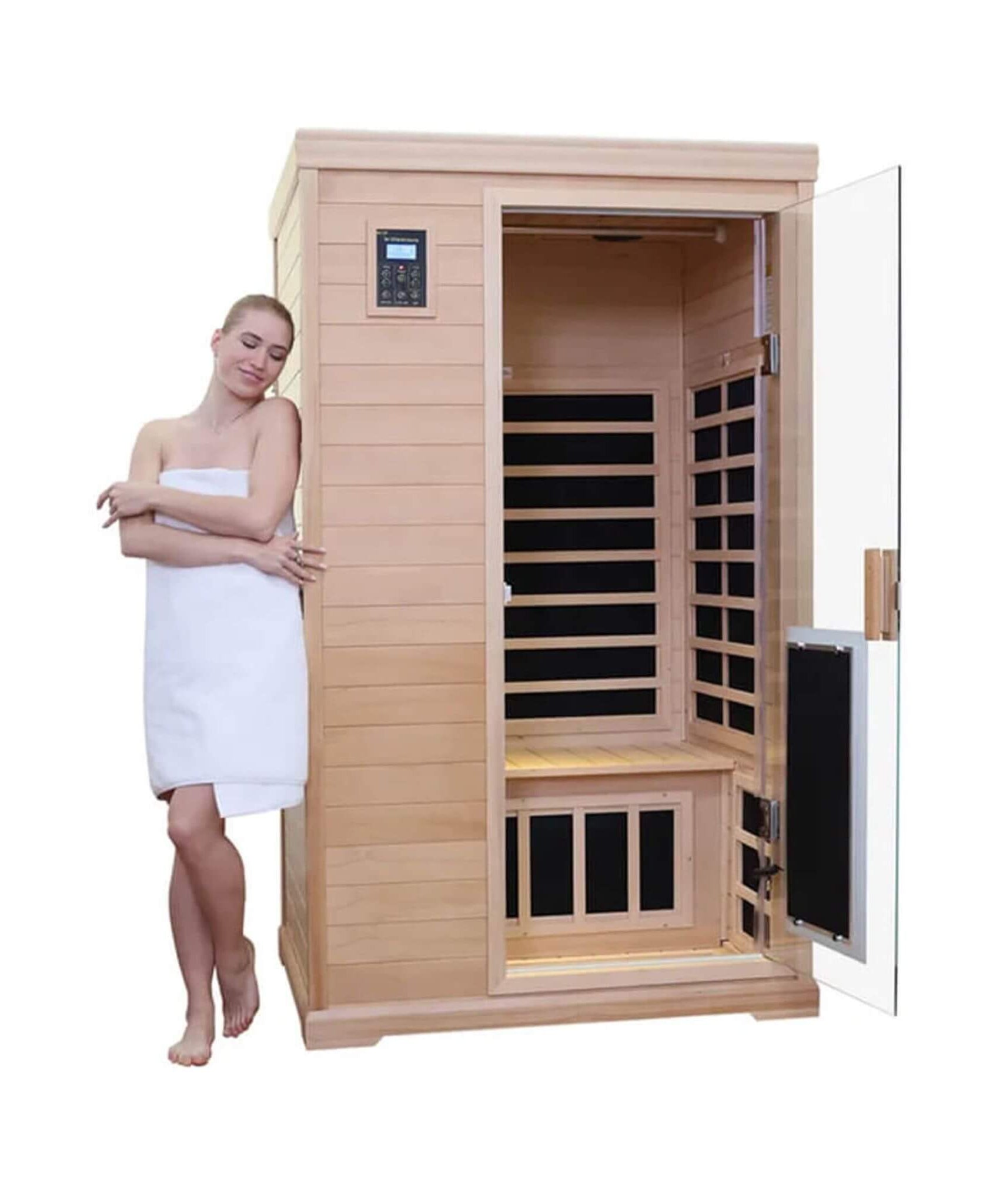 Thermora Ivara Luxury 2-Person Hemlock Wood FAR Infrared Sauna Room W/ Glass Door, 1750W (SAK81525)
