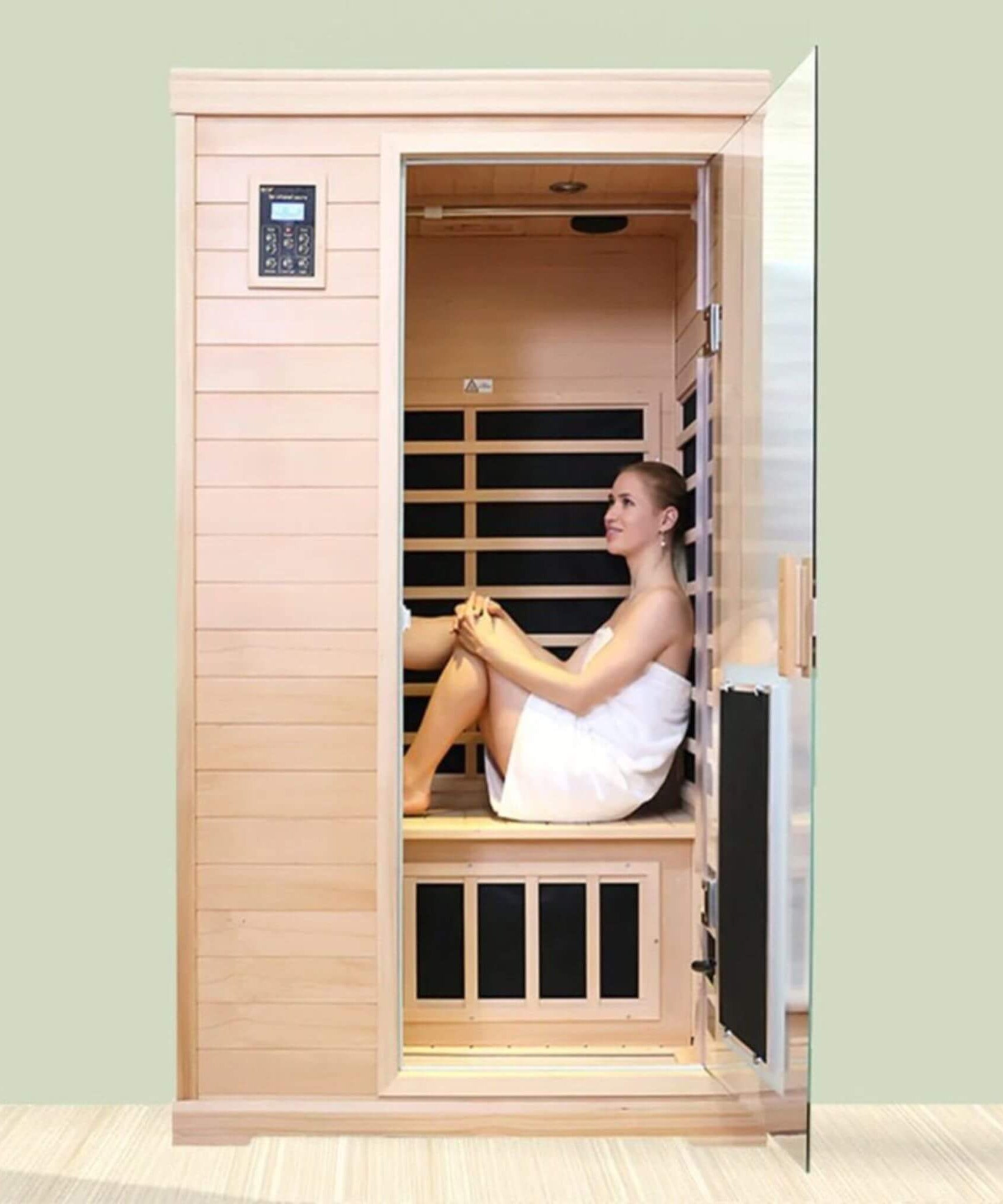 Thermora Ivara Luxury 2-Person Hemlock Wood FAR Infrared Sauna Room W/ Glass Door, 1750W (SAK81525)