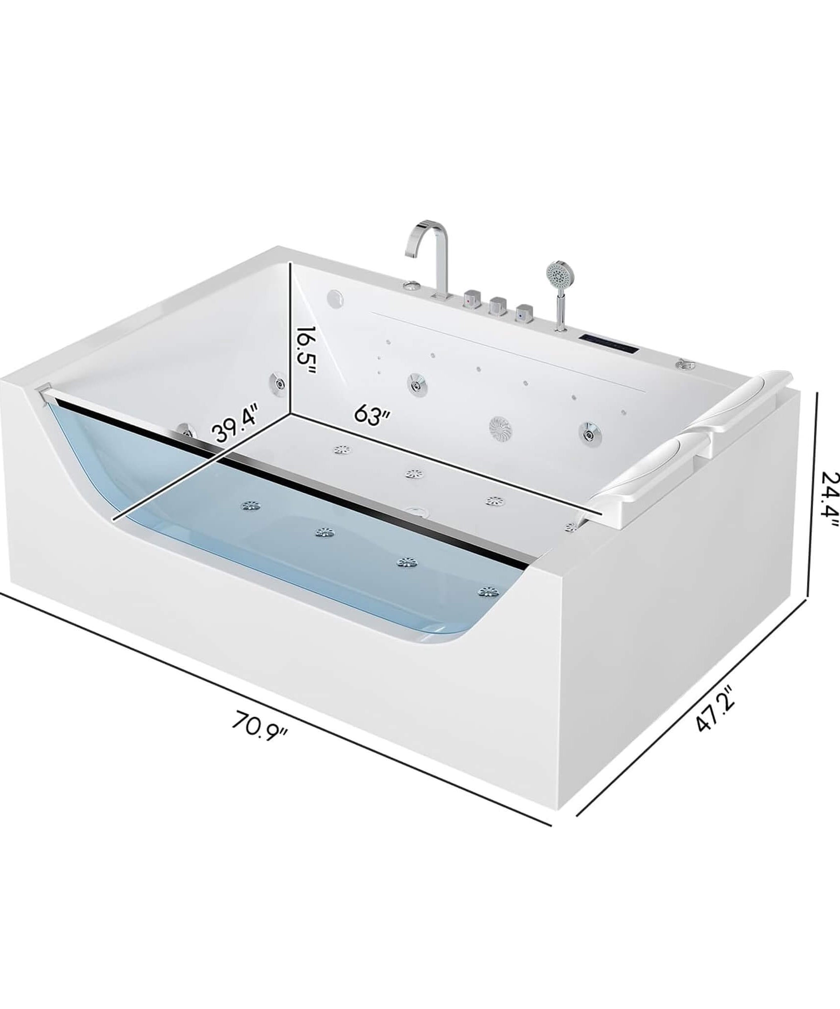 Nuvia Novara 71-Inch Luxury 2-Person Jetted Whirlpool Tub With Massage And Thermostat Control (SAK24590)