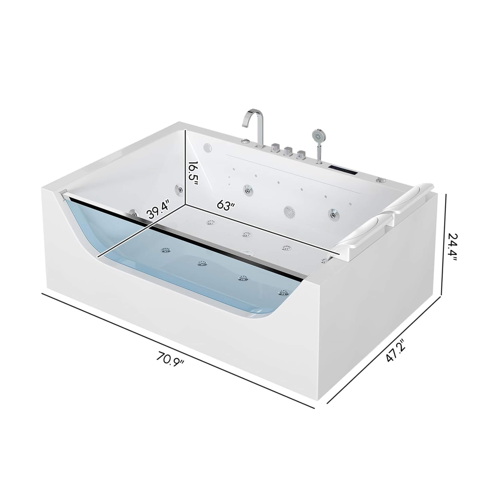 Nuvia Novara 71-Inch Luxury 2-Person Jetted Whirlpool Tub With Massage And Thermostat Control (SAK24590)