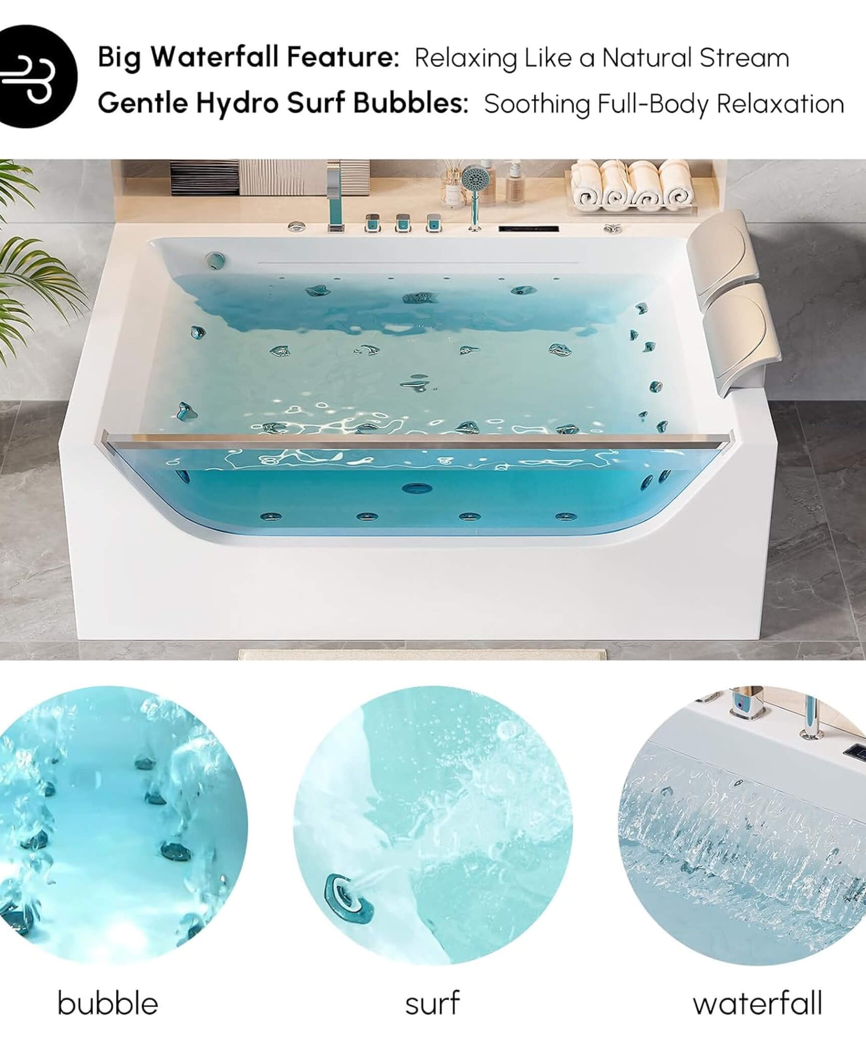 Nuvia Novara 71-Inch Luxury 2-Person Jetted Whirlpool Tub With Massage And Thermostat Control (SAK24590)