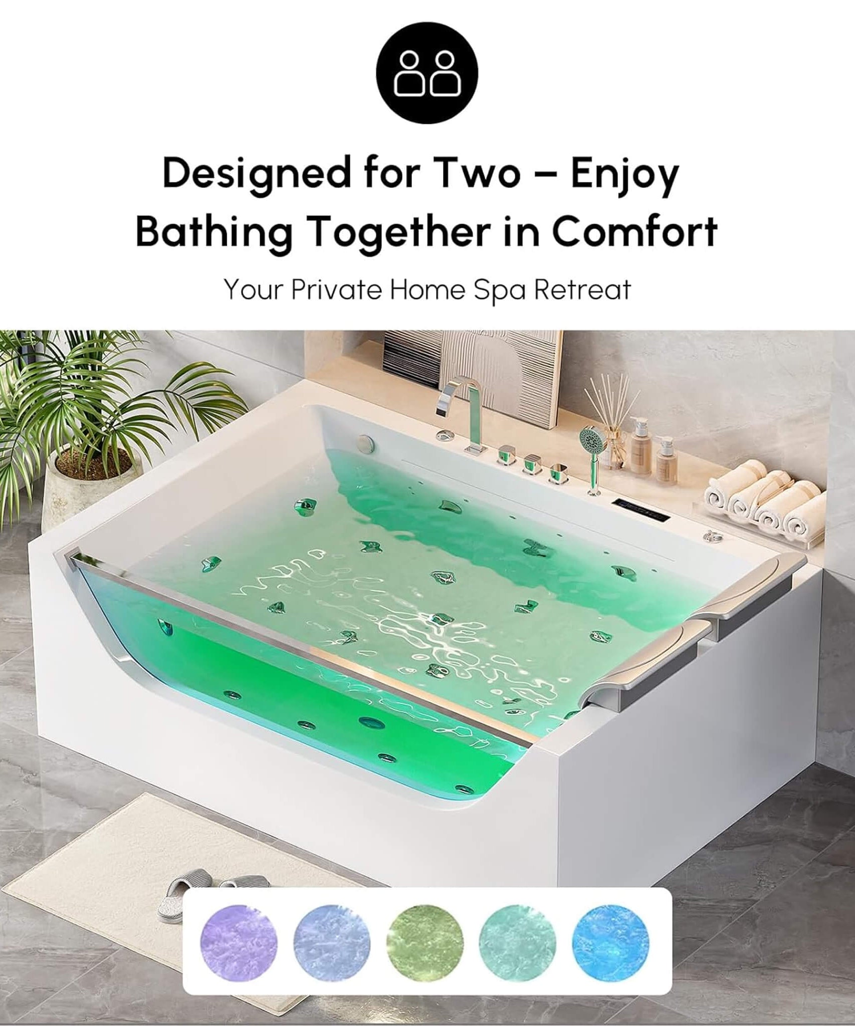 Nuvia Novara 71-Inch Luxury 2-Person Jetted Whirlpool Tub With Massage And Thermostat Control (SAK24590)