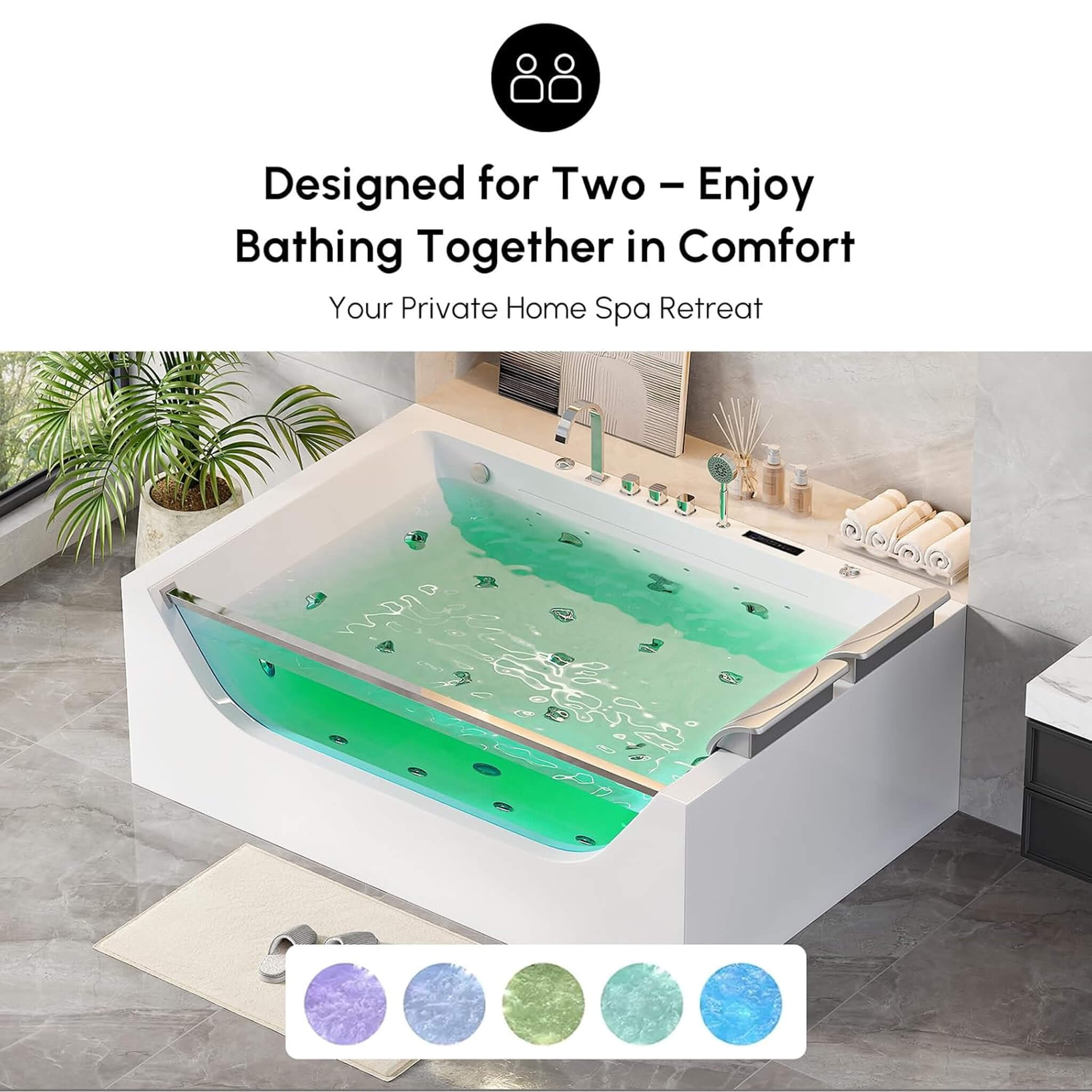 Nuvia Novara 71-Inch Luxury 2-Person Jetted Whirlpool Tub With Massage And Thermostat Control (SAK24590)