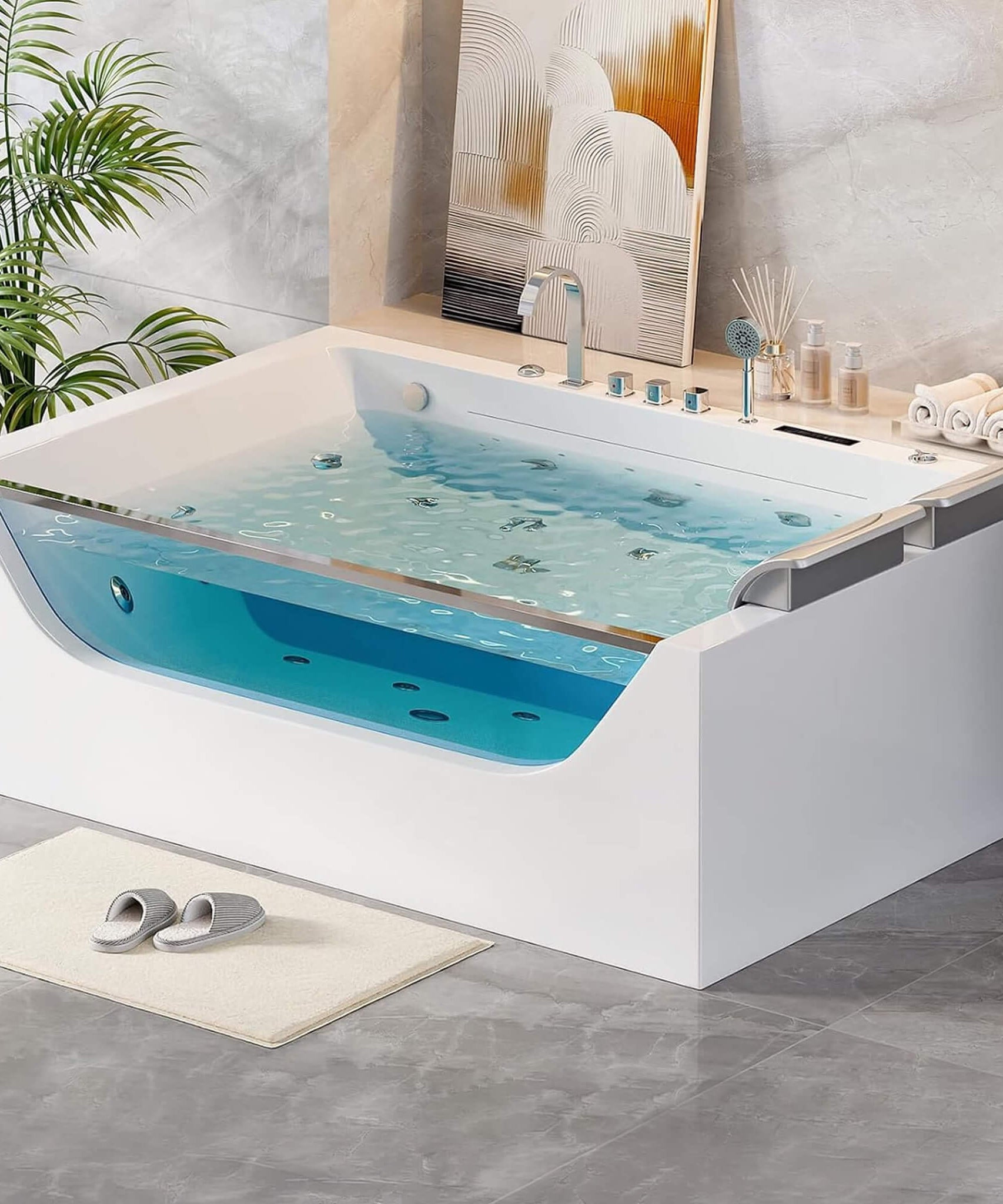 Nuvia Novara 71-Inch Luxury 2-Person Jetted Whirlpool Tub With Massage And Thermostat Control (SAK24590)