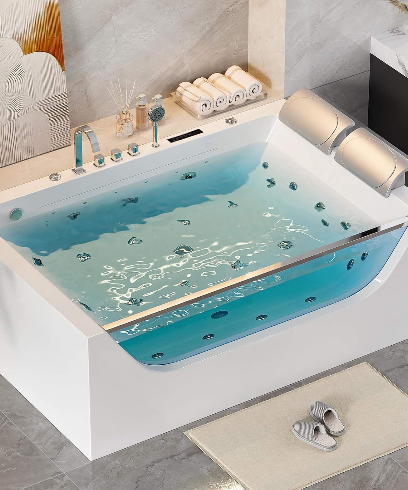 Nuvia Novara 71-Inch Luxury 2-Person Jetted Whirlpool Tub With Massage And Thermostat Control (SAK24590)