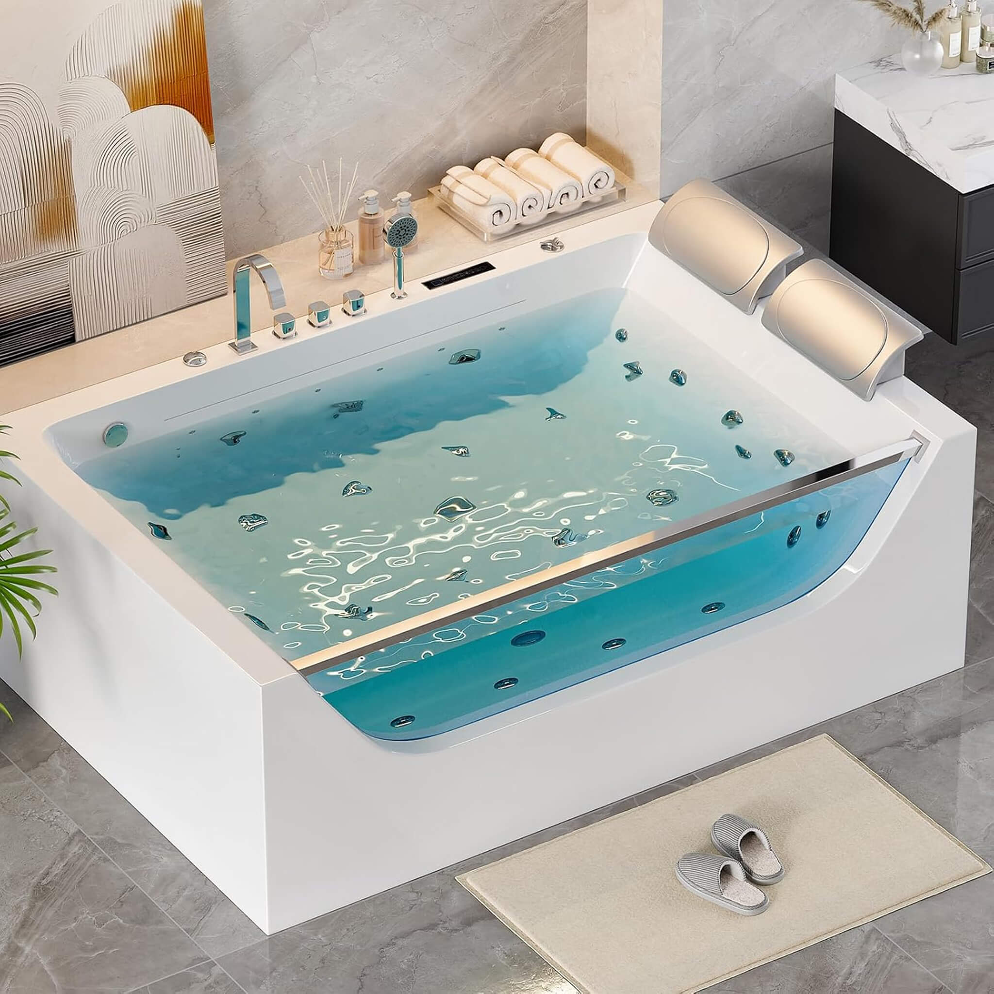 Nuvia Novara 71-Inch Luxury 2-Person Jetted Whirlpool Tub With Massage And Thermostat Control (SAK24590)