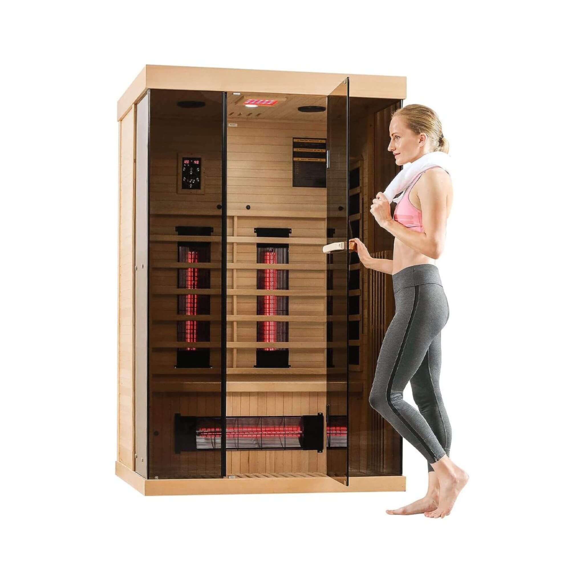 Thermora Valen Luxury 2000W 2-Person Low EMF FAR Infrared Heat Wood Home Personal Spa Sauna W/ Panoramic Tempered Glass (SAK27481)