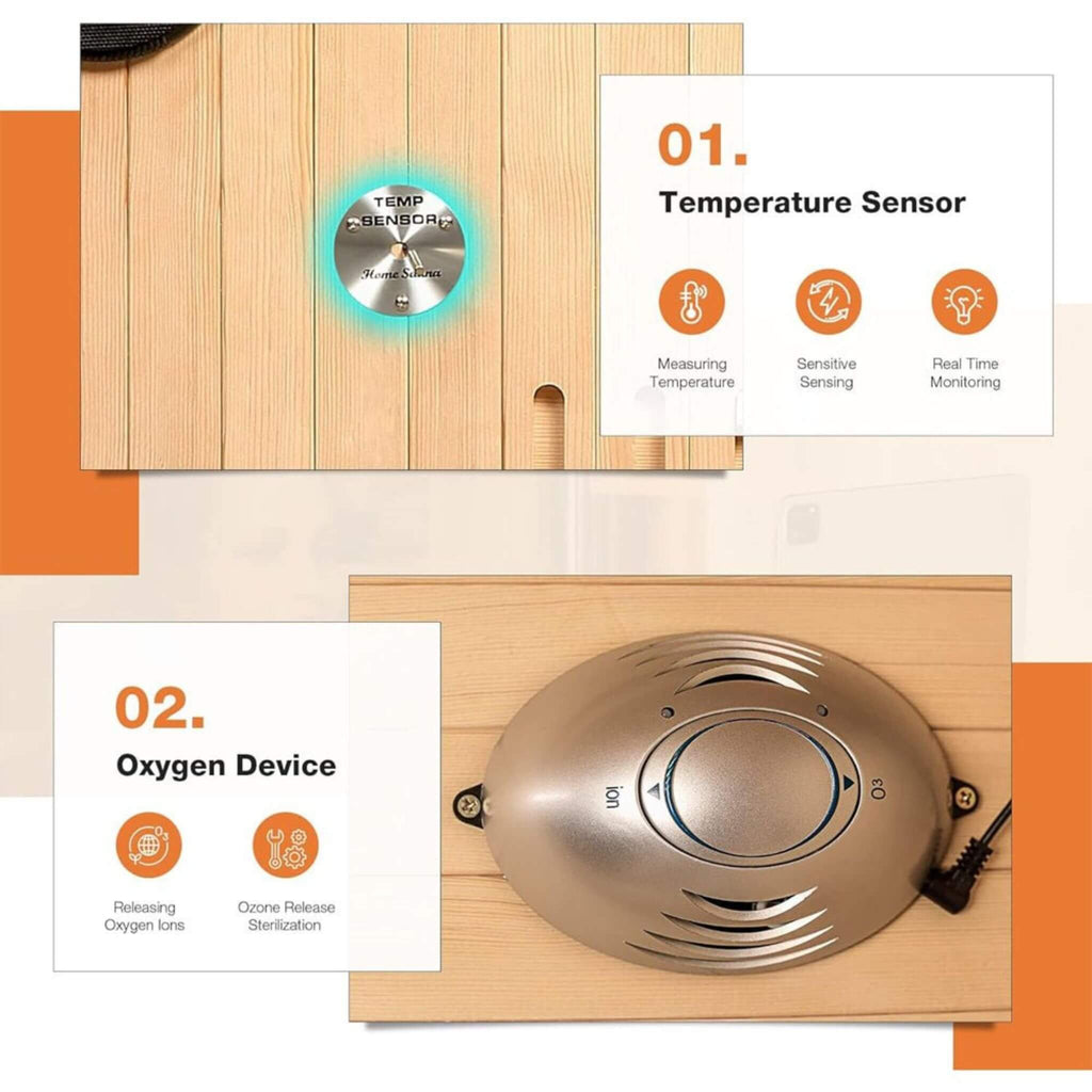 Thermora Valen Luxury 2000W 2-Person Low EMF FAR Infrared Heat Wood Home Personal Spa Sauna W/ Panoramic Tempered Glass (SAK27481)