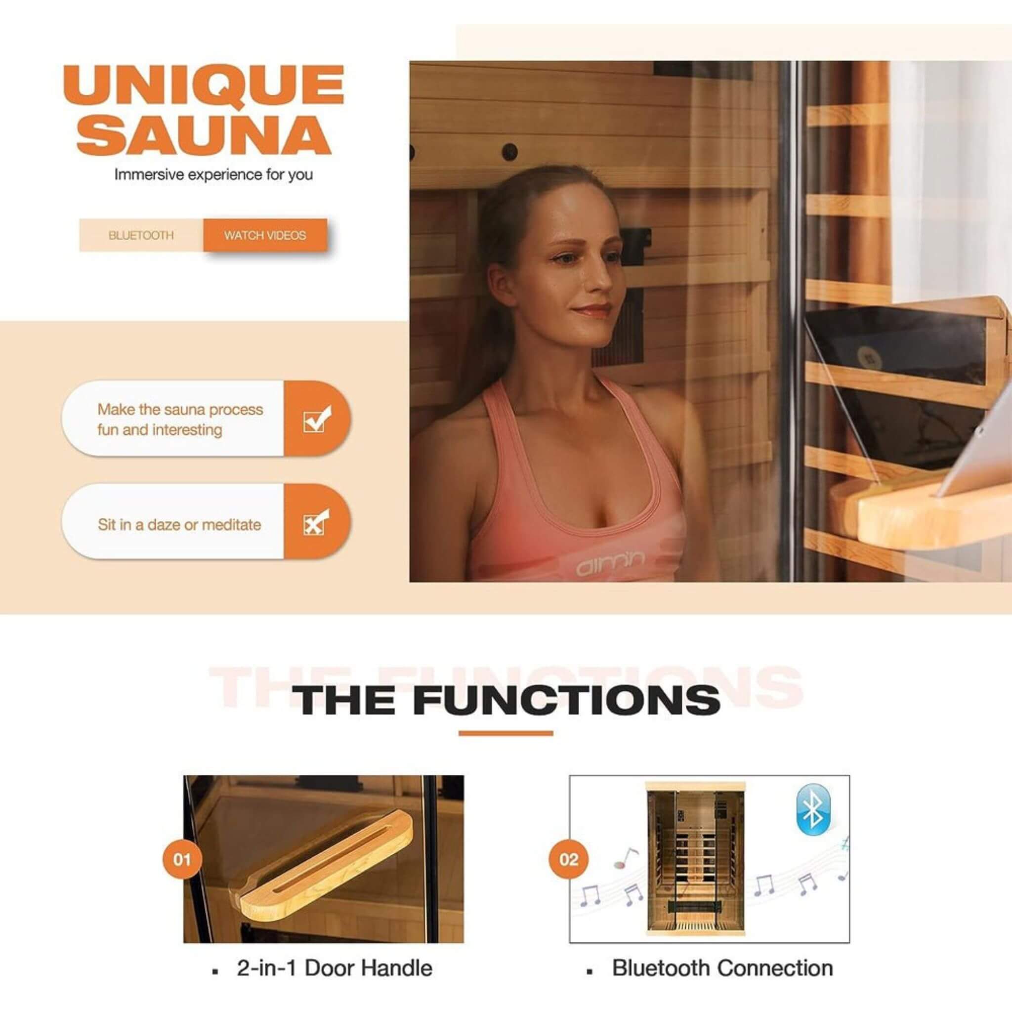 Thermora Valen Luxury 2000W 2-Person Low EMF FAR Infrared Heat Wood Home Personal Spa Sauna W/ Panoramic Tempered Glass (SAK27481)