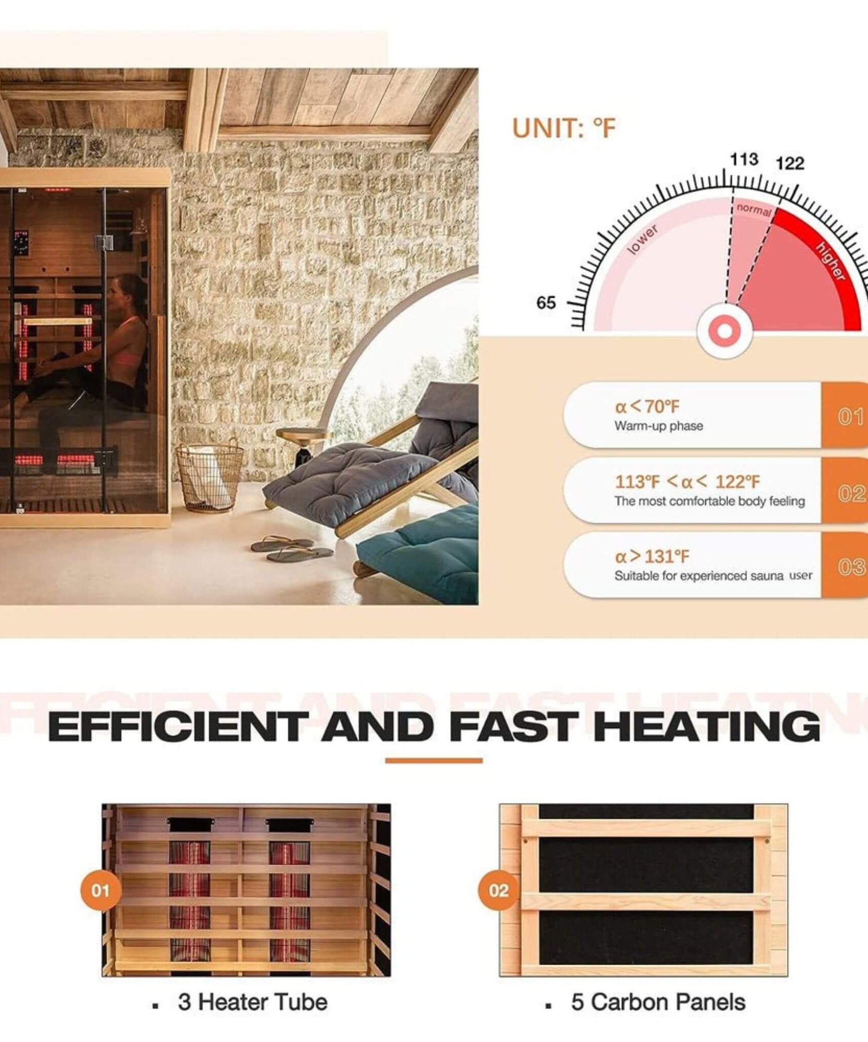 Thermora Valen Luxury 2000W 2-Person Low EMF FAR Infrared Heat Wood Home Personal Spa Sauna W/ Panoramic Tempered Glass (SAK27481)