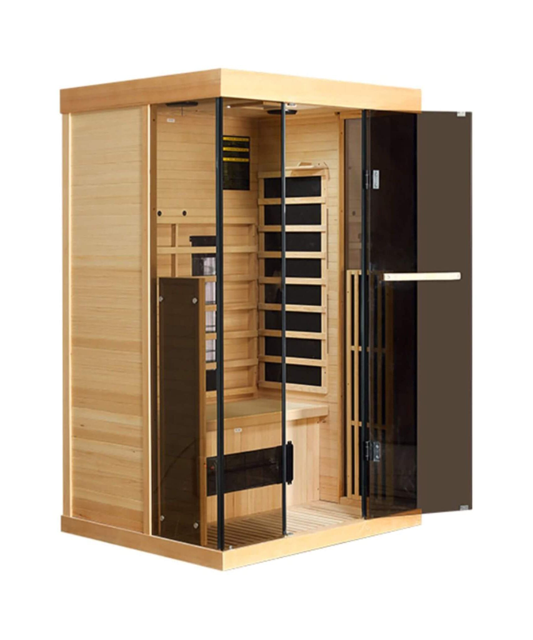 Thermora Valen Luxury 2000W 2-Person Low EMF FAR Infrared Heat Wood Home Personal Spa Sauna W/ Panoramic Tempered Glass (SAK27481)