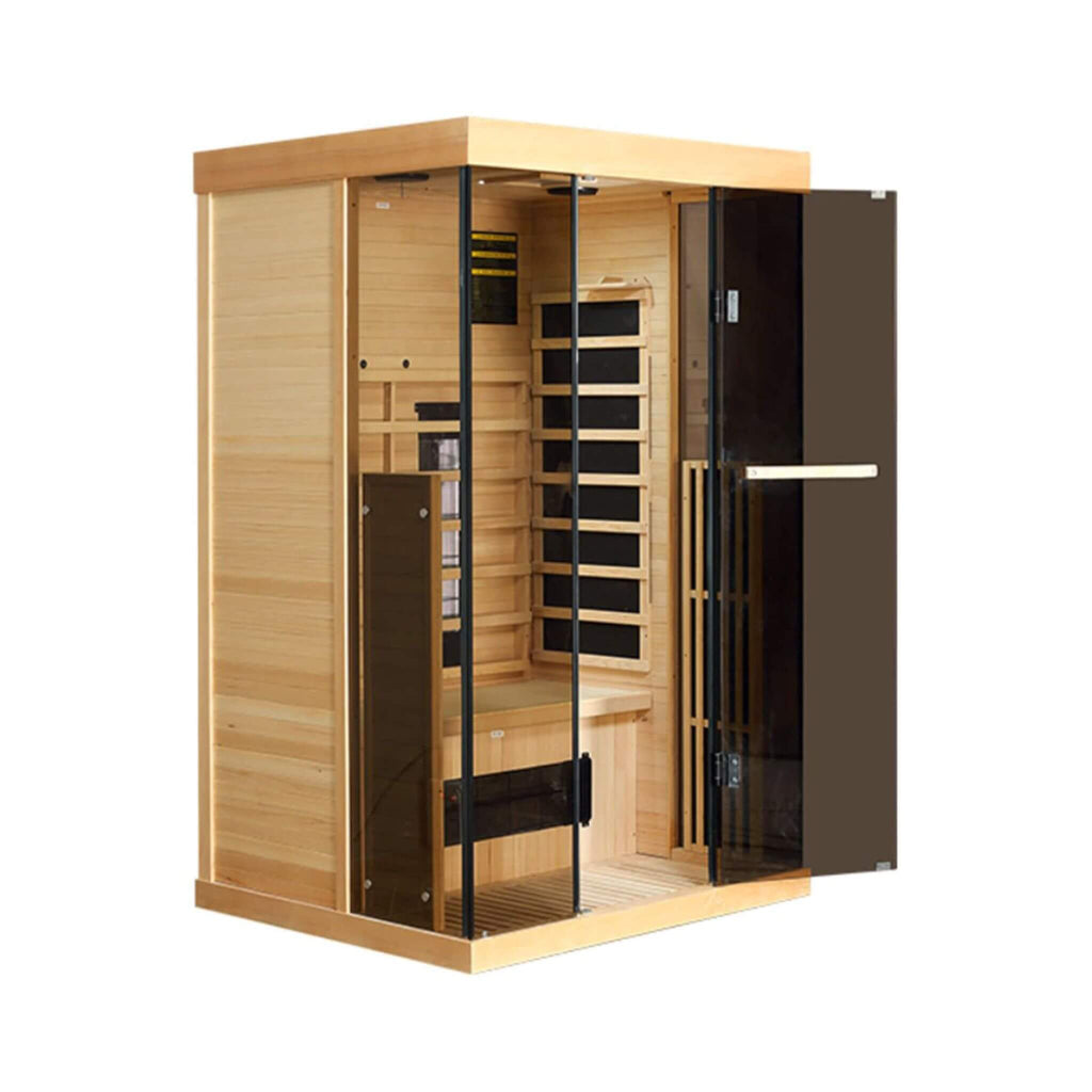 Thermora Valen Luxury 2000W 2-Person Low EMF FAR Infrared Heat Wood Home Personal Spa Sauna W/ Panoramic Tempered Glass (SAK27481)