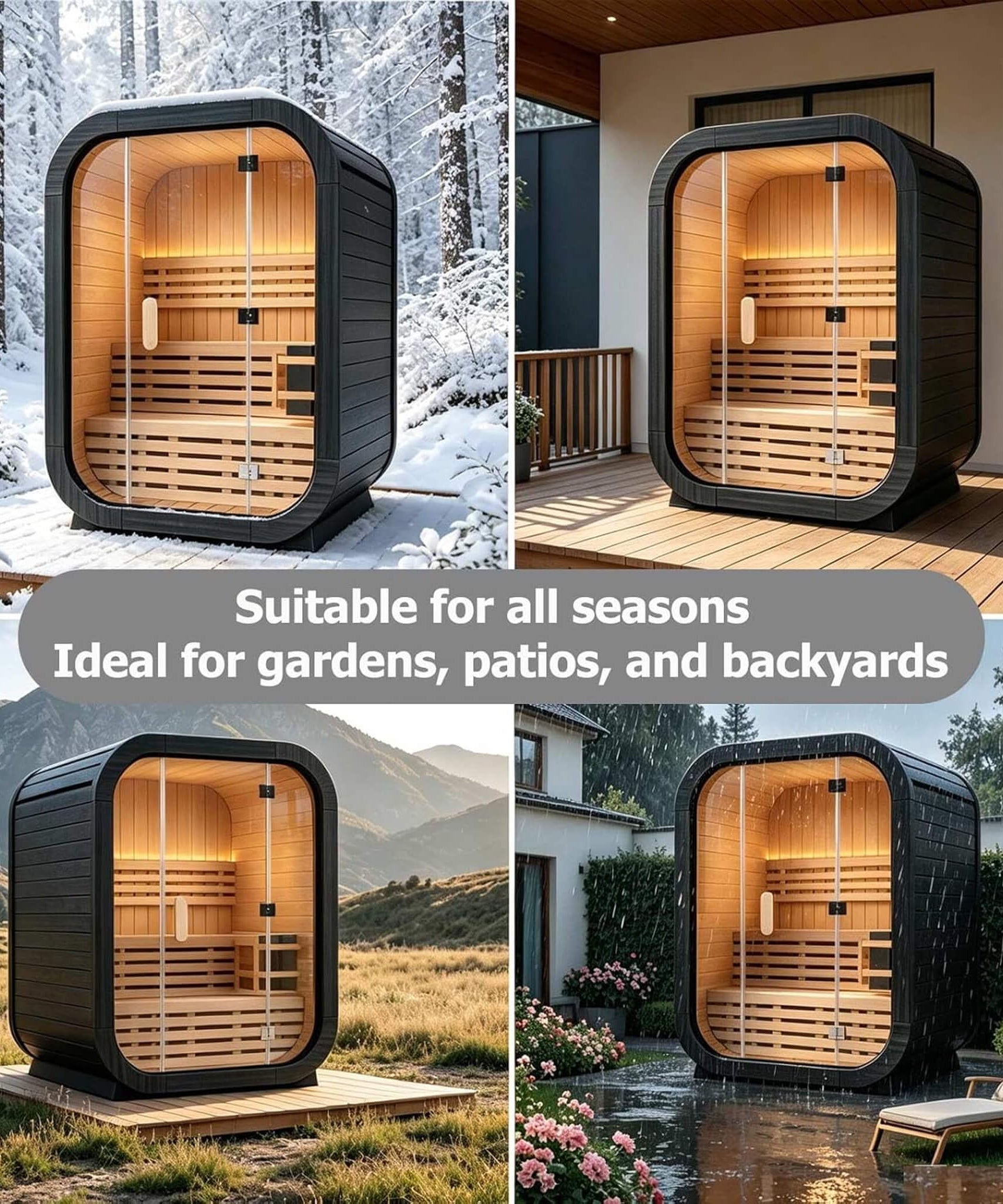 Thermora Lund Luxury 2-Person Outdoor Spruce Wood Cube Sauna Kit With 4.5KW Electric Stove (SAK74290)