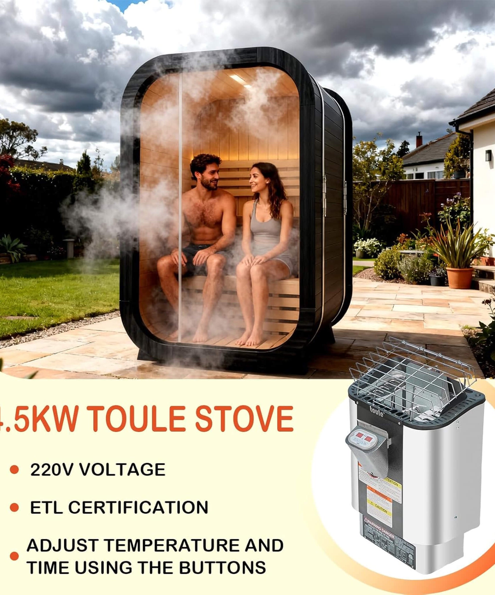 Thermora Lund Luxury 2-Person Outdoor Spruce Wood Cube Sauna Kit With 4.5KW Electric Stove (SAK74290)