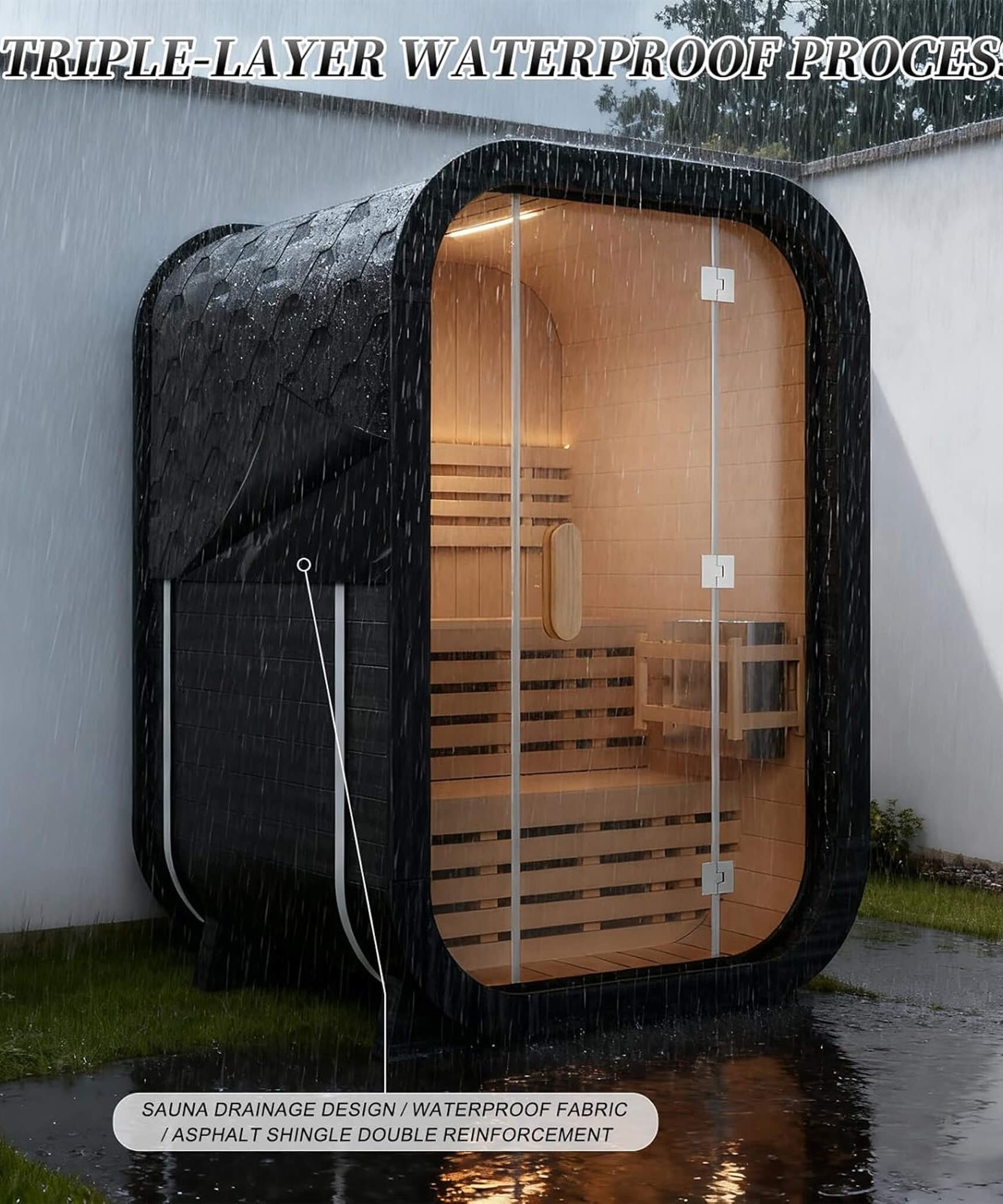 Thermora Lund Luxury 2-Person Outdoor Spruce Wood Cube Sauna Kit With 4.5KW Electric Stove (SAK74290)