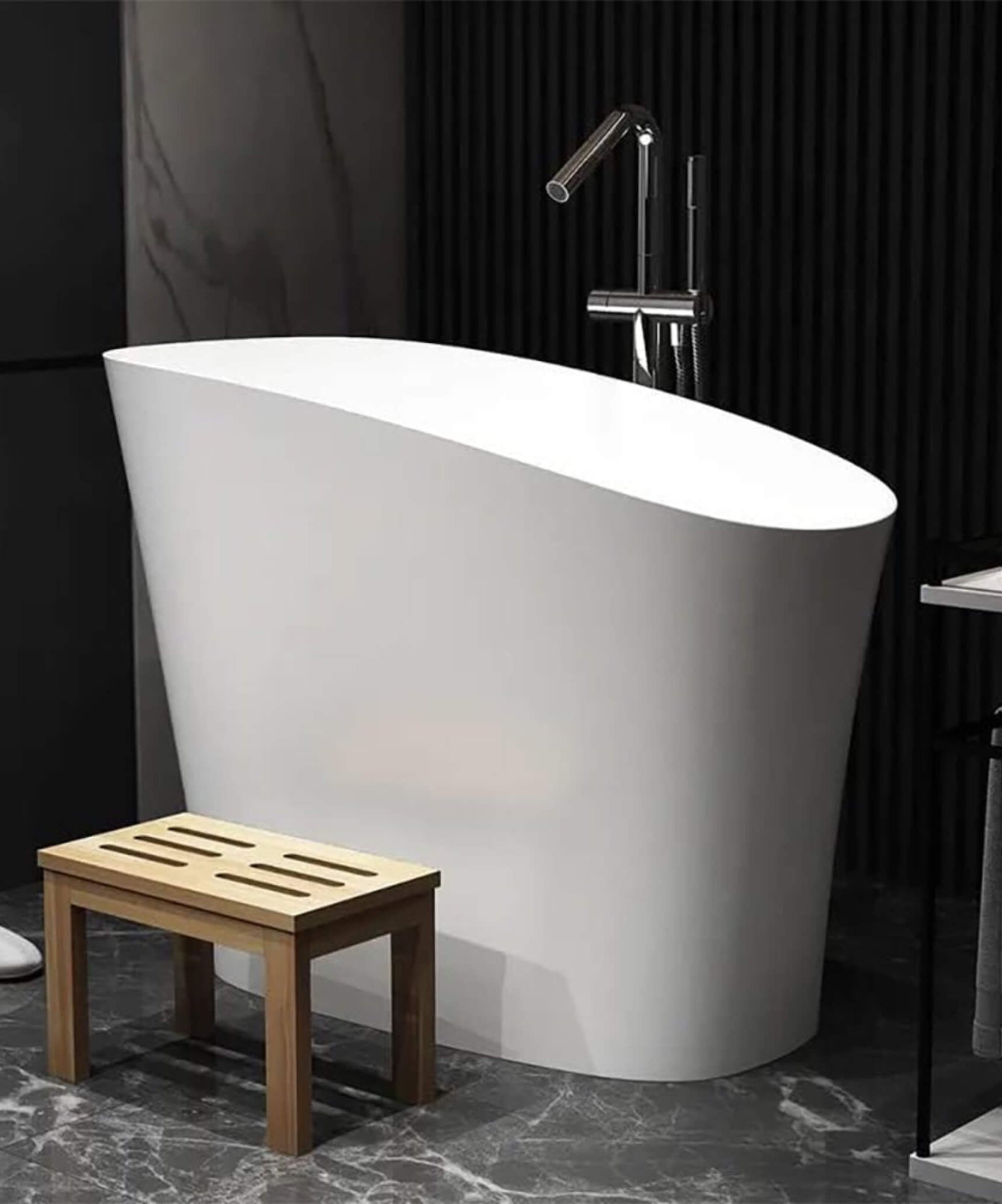 Nuvia Veloura Luxury 47-Inch White Freestanding Japanese-Styled Deep Stone Soaking Bathtub Resin (SAK84725)