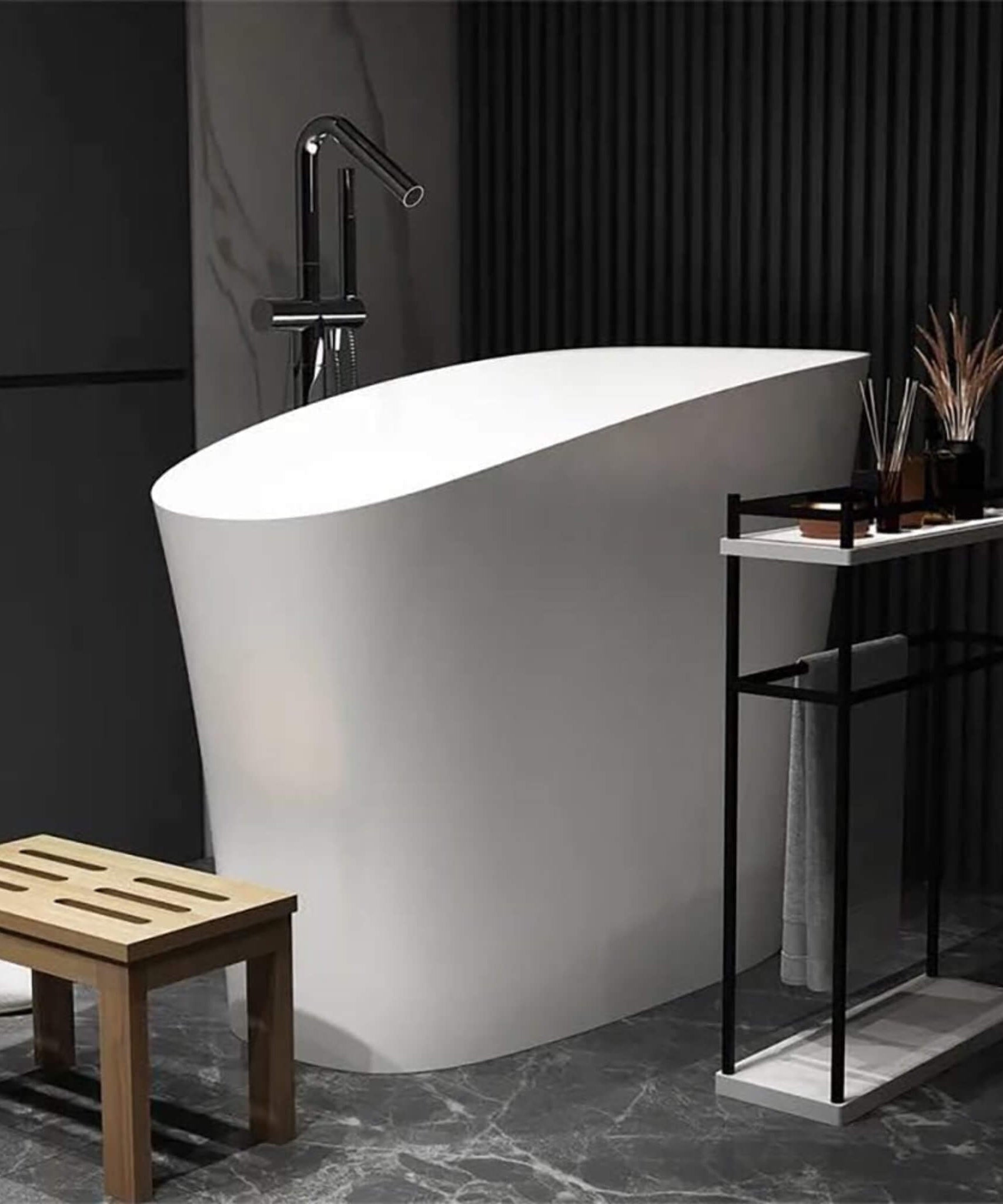 Nuvia Veloura Luxury 47-Inch White Freestanding Japanese-Styled Deep Stone Soaking Bathtub Resin (SAK84725)