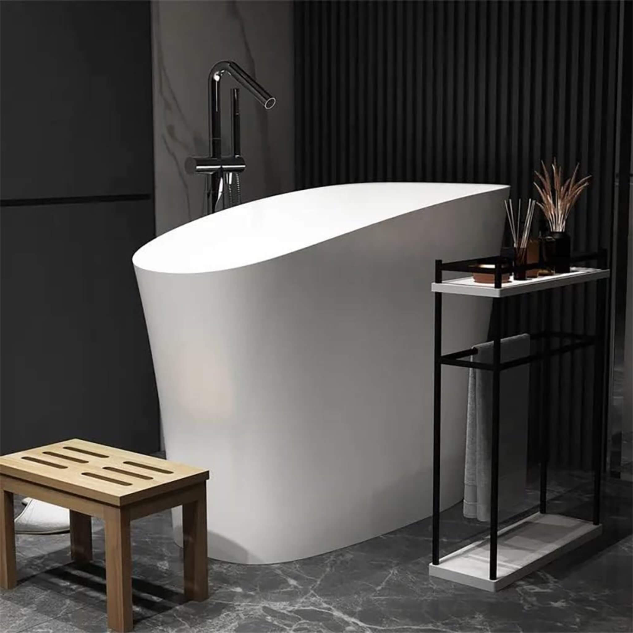 Nuvia Veloura Luxury 47-Inch White Freestanding Japanese-Styled Deep Stone Soaking Bathtub Resin (SAK84725)