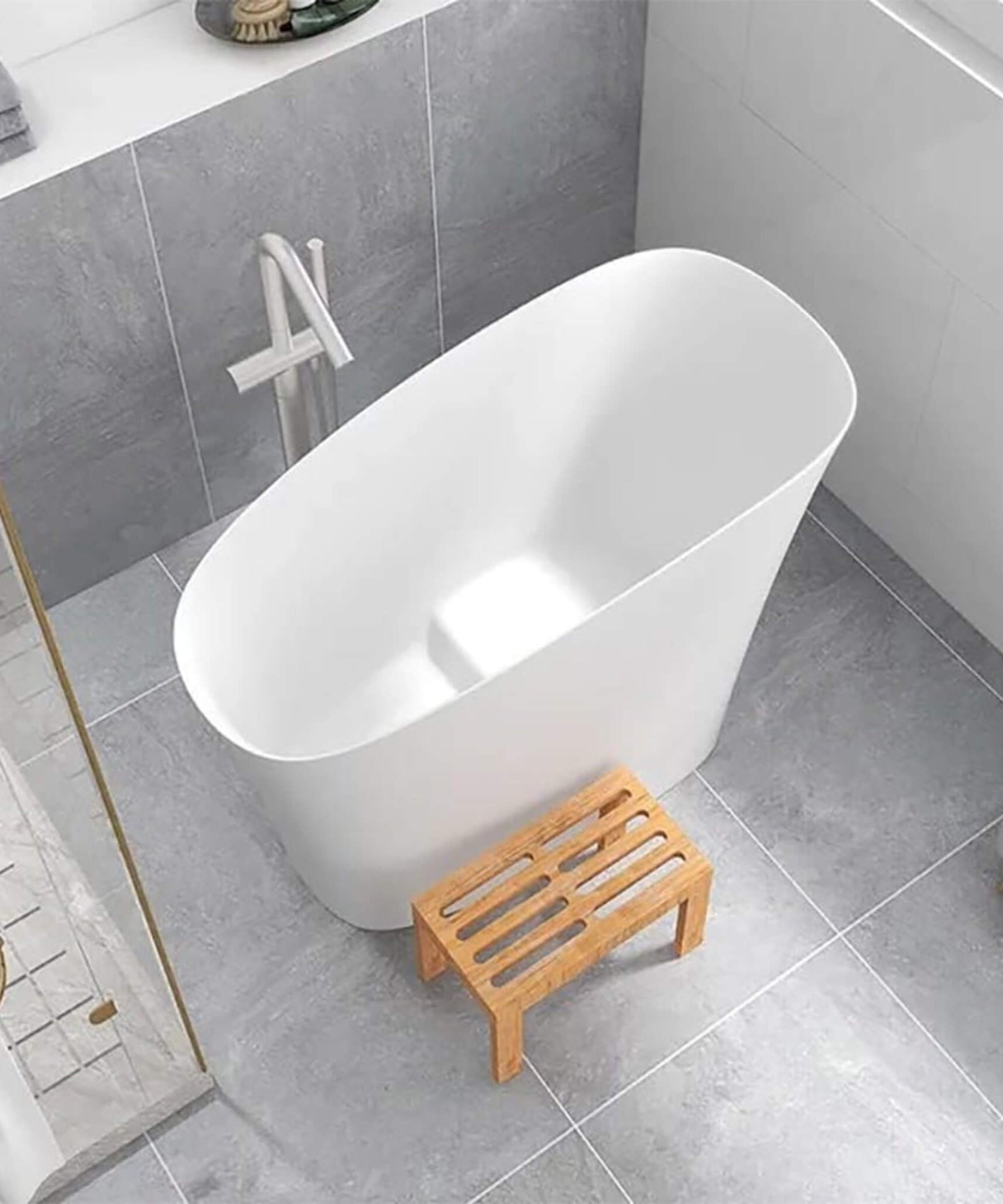 Nuvia Veloura Luxury 47-Inch White Freestanding Japanese-Styled Deep Stone Soaking Bathtub Resin (SAK84725)