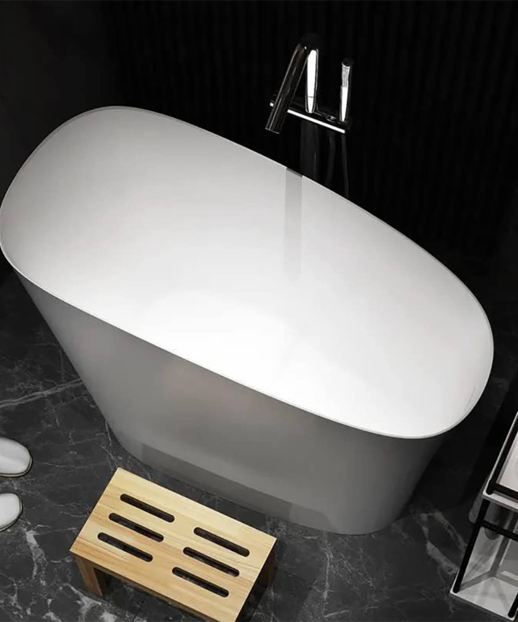 Nuvia Veloura Luxury 47-Inch White Freestanding Japanese-Styled Deep Stone Soaking Bathtub Resin (SAK84725)