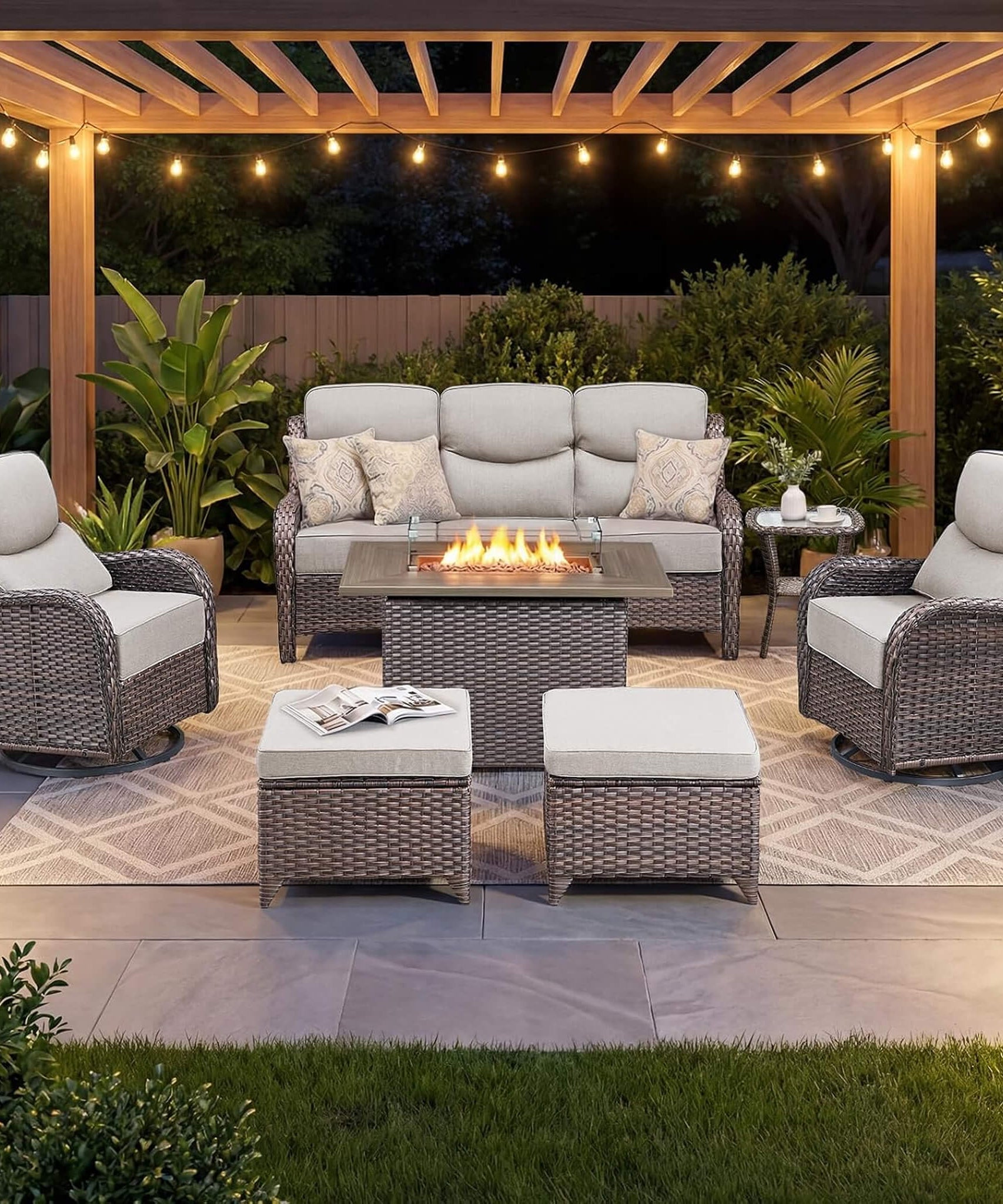 Alora Luxury 7-Piece Outdoor Patio Furniture Set With Fire Pit Table (SAK57391)