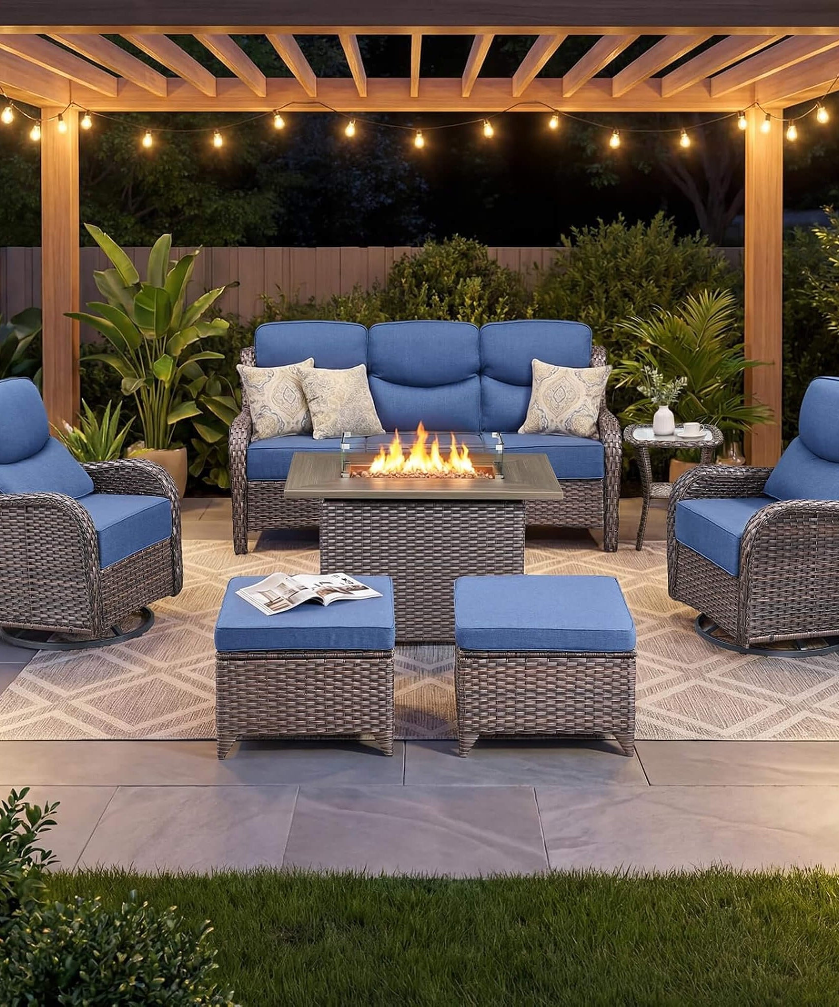 Alora Luxury 7-Piece Outdoor Patio Furniture Set With Fire Pit Table (SAK57391)
