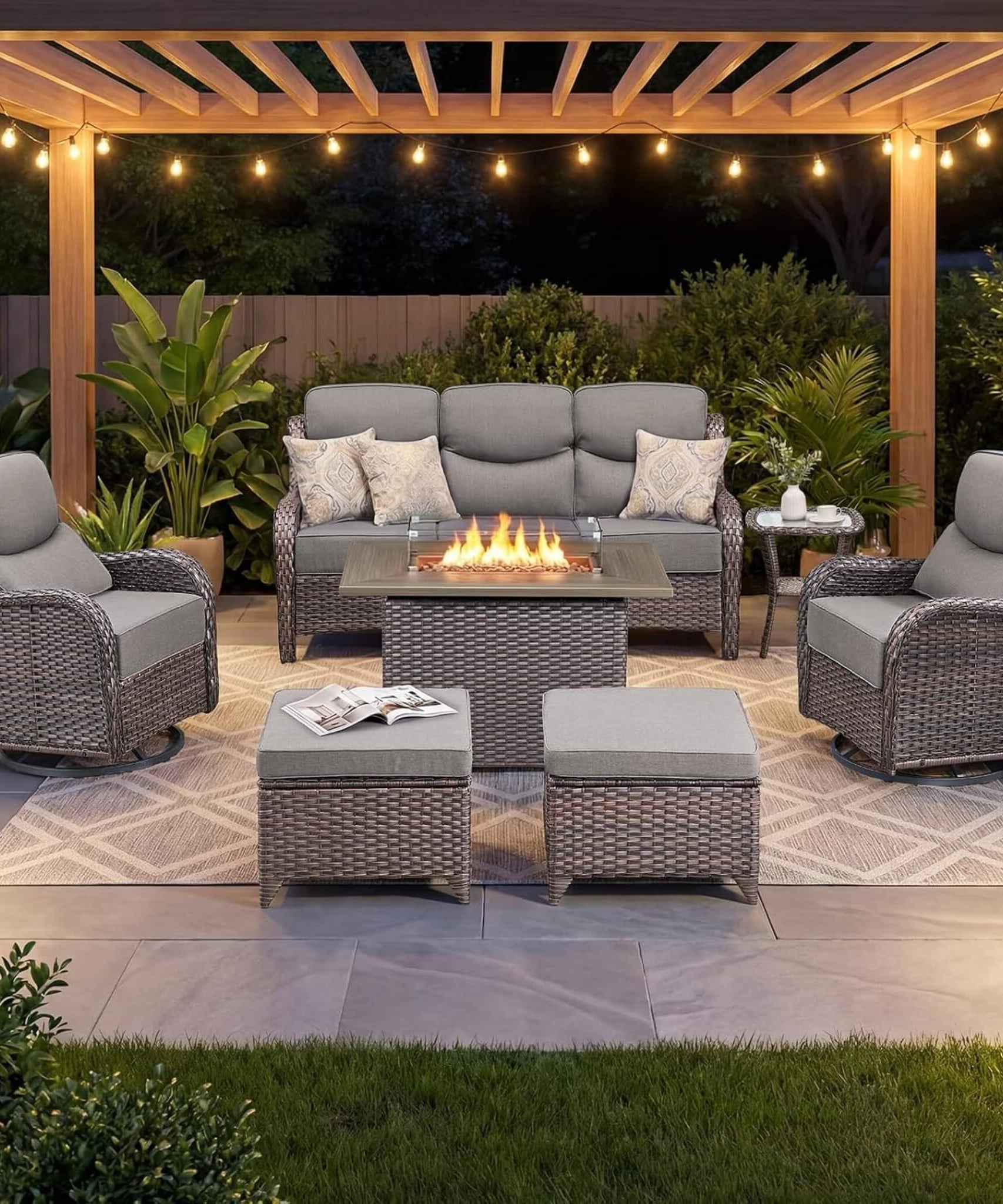 Alora Luxury 7-Piece Outdoor Patio Furniture Set With Fire Pit Table (SAK57391)