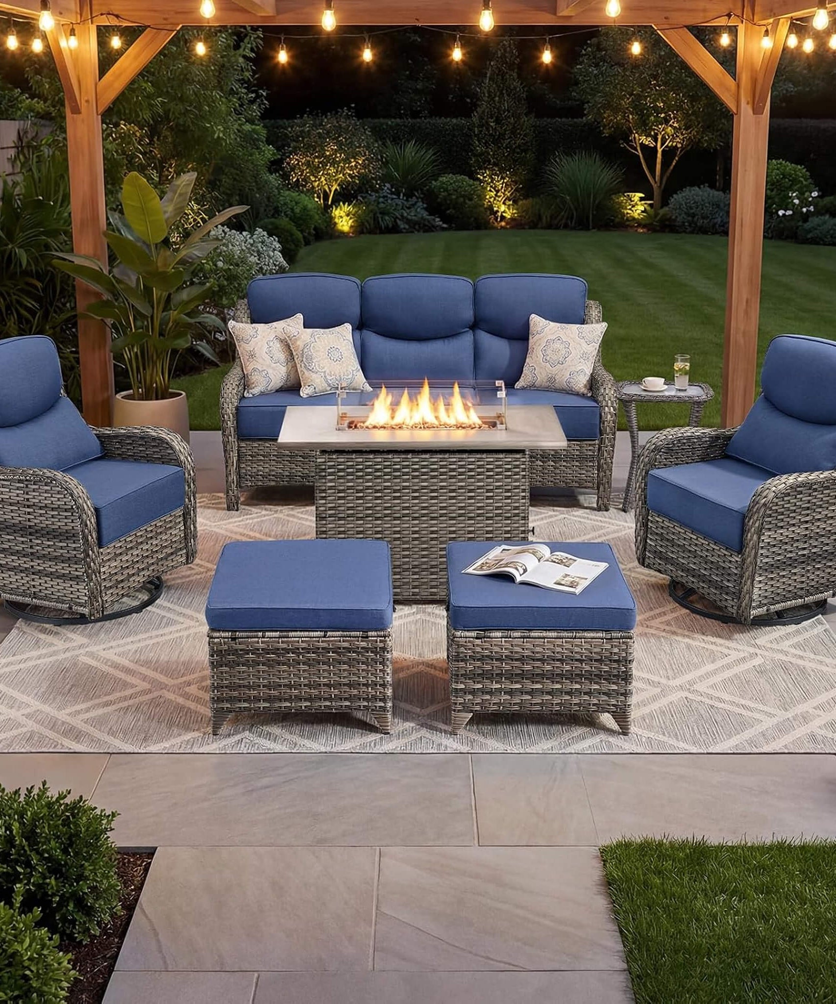 Alora Luxury 7-Piece Outdoor Patio Furniture Set With Fire Pit Table (SAK57391)