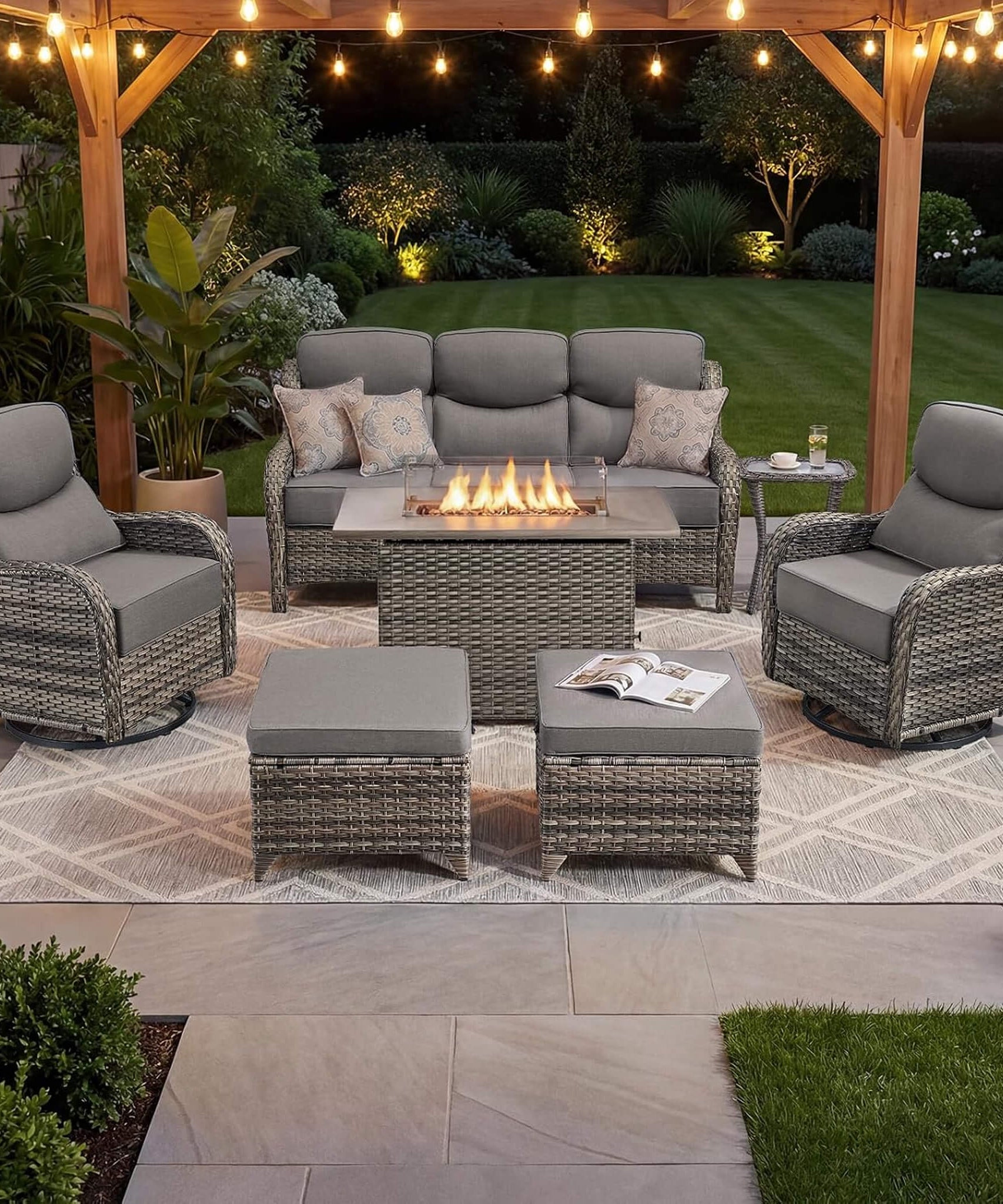 Alora Luxury 7-Piece Outdoor Patio Furniture Set With Fire Pit Table (SAK57391)