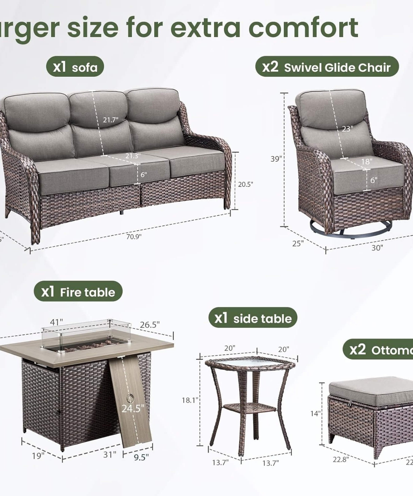 Alora Luxury 7-Piece Outdoor Patio Furniture Set With Fire Pit Table (SAK57391)